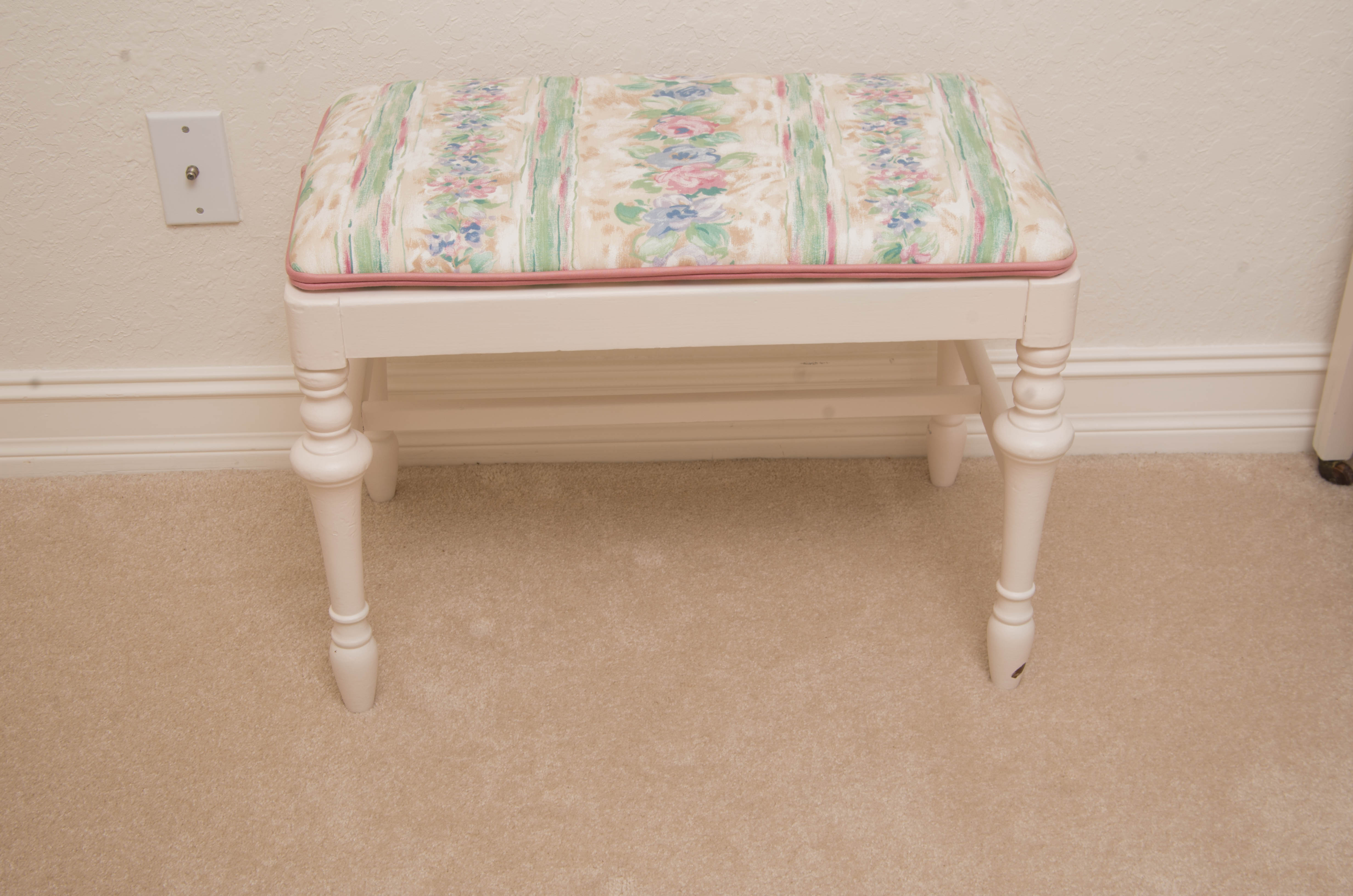White Painted Side Chair with Hassock