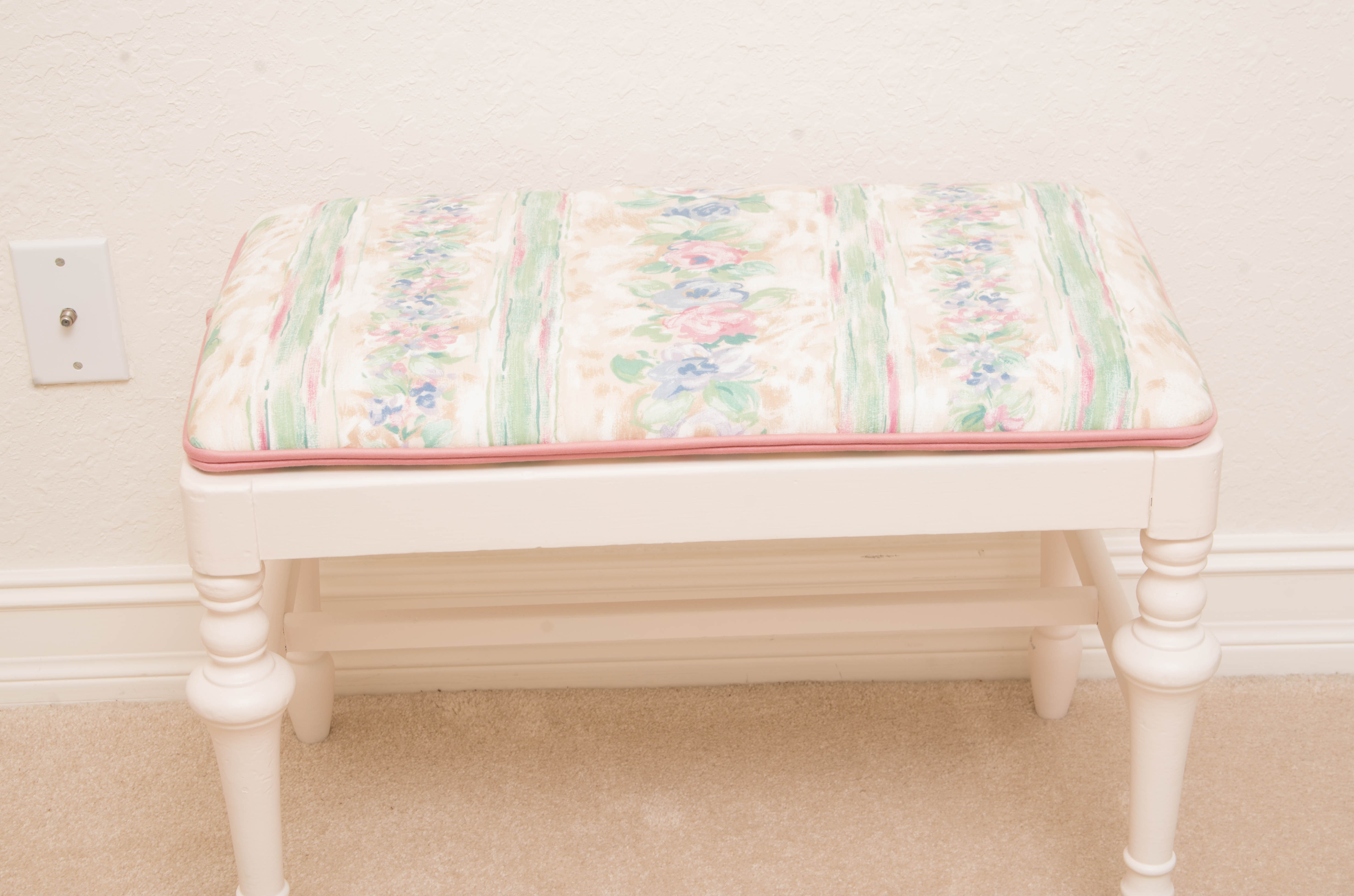 White Painted Side Chair with Hassock