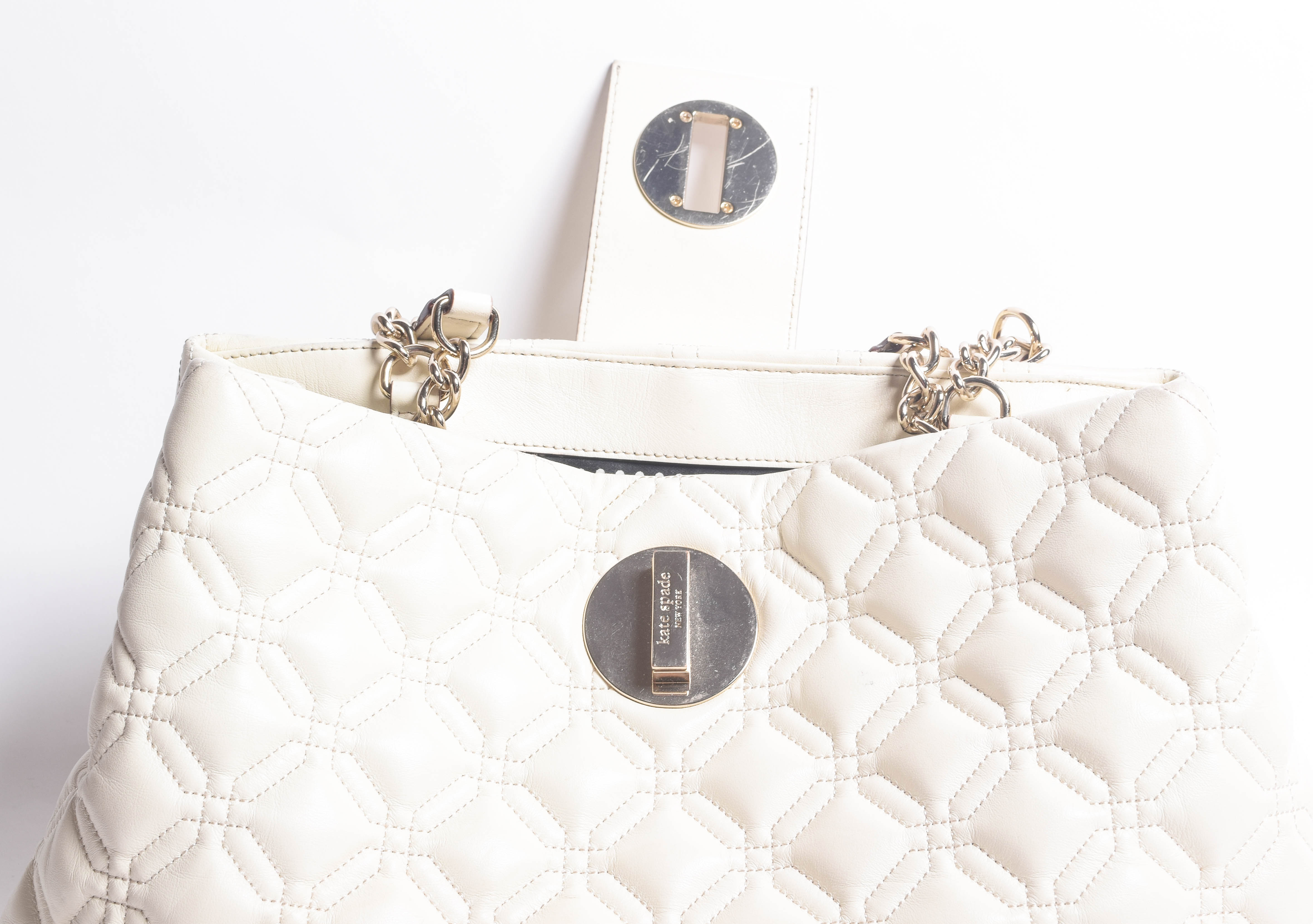 Kate Spade Ivory White Quilted Leather Handbag and Zip Around Wallet