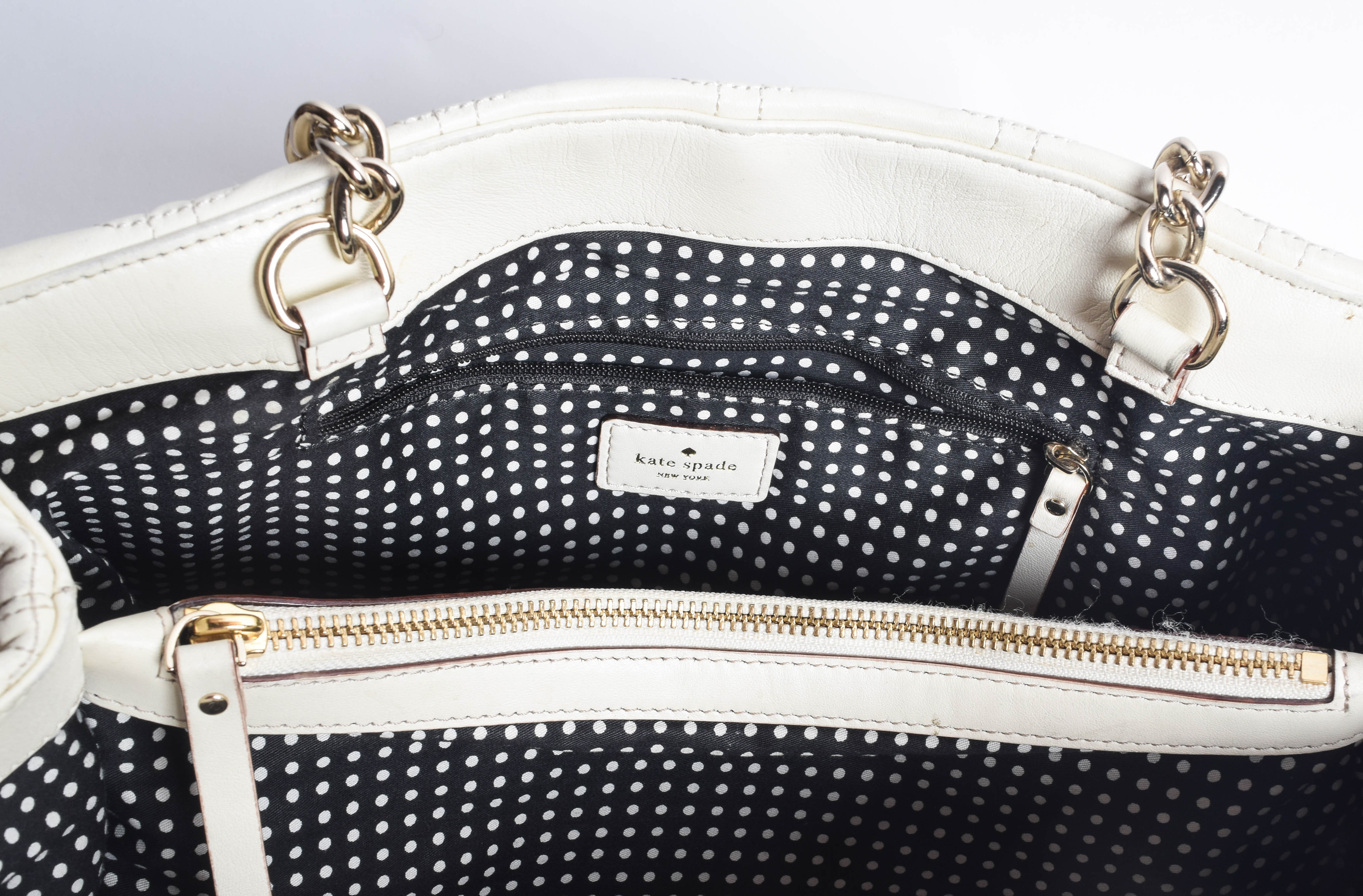 Kate Spade Ivory White Quilted Leather Handbag and Zip Around Wallet