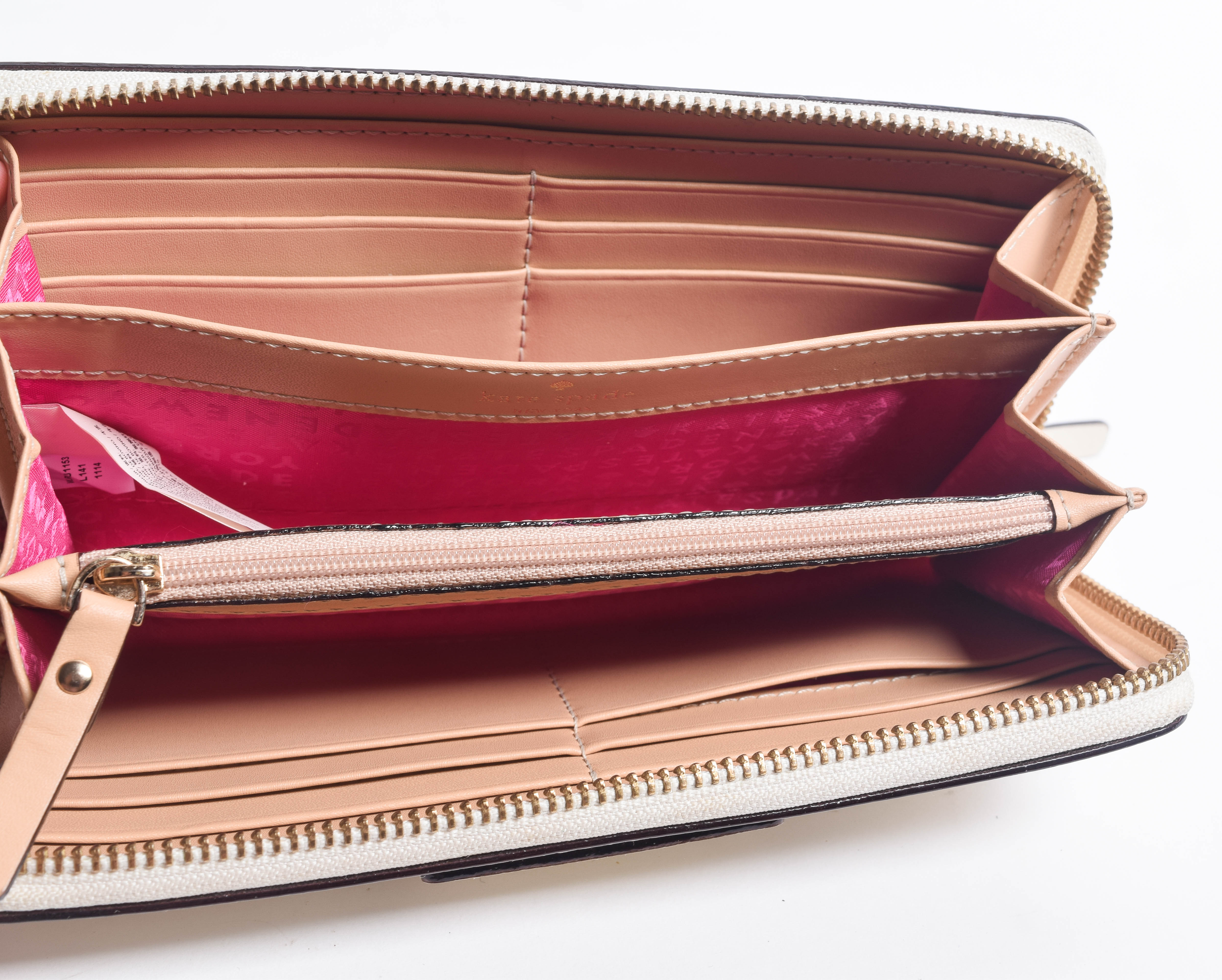 Kate Spade New York Cream Leather Zip Around Clutch Wallet