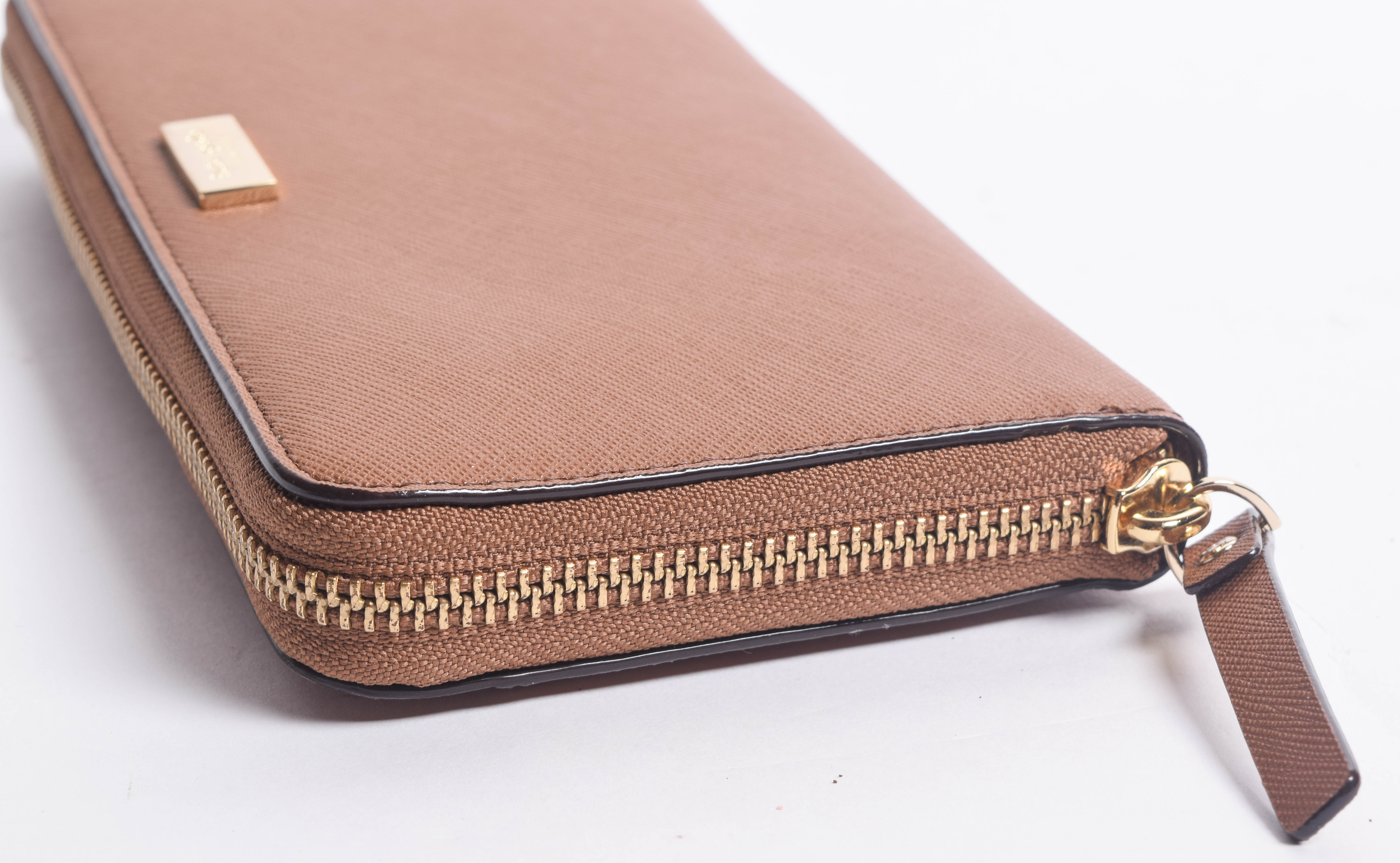 Kate Spade New York Brown Leather Zip Around Clutch Wallet