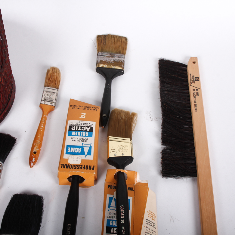Metal Waste Basket and Paint Brushes