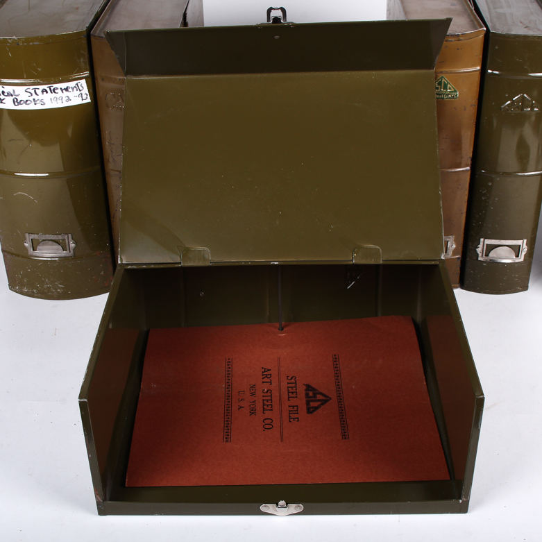 Collection of Vintage Metal File Holders and Lock Boxes