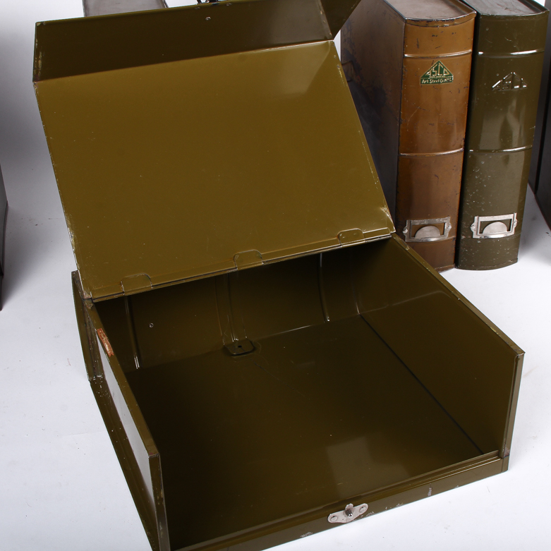 Collection of Vintage Metal File Holders and Lock Boxes