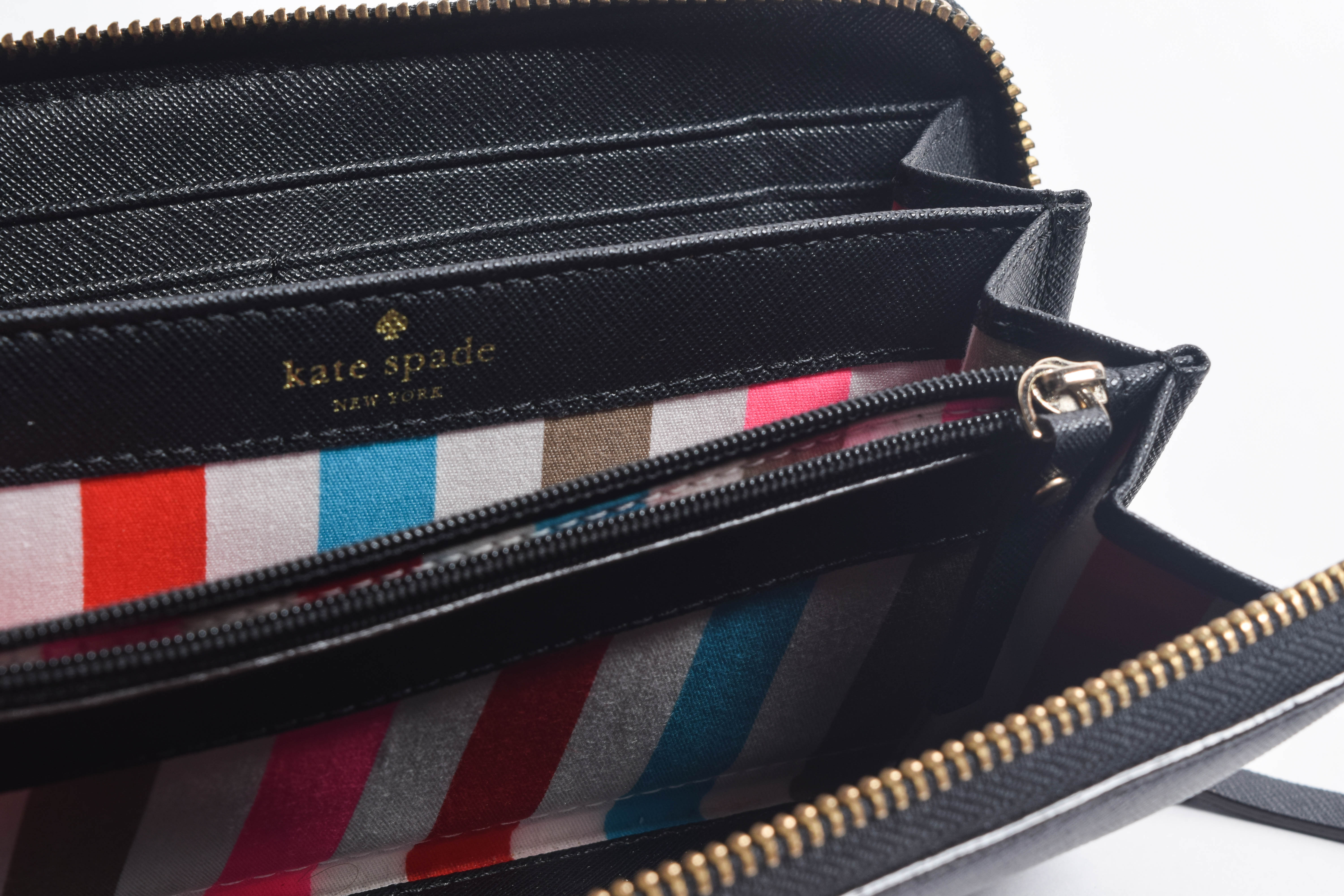 Kate Spade Black Leather Zip Around Clutch Wallet