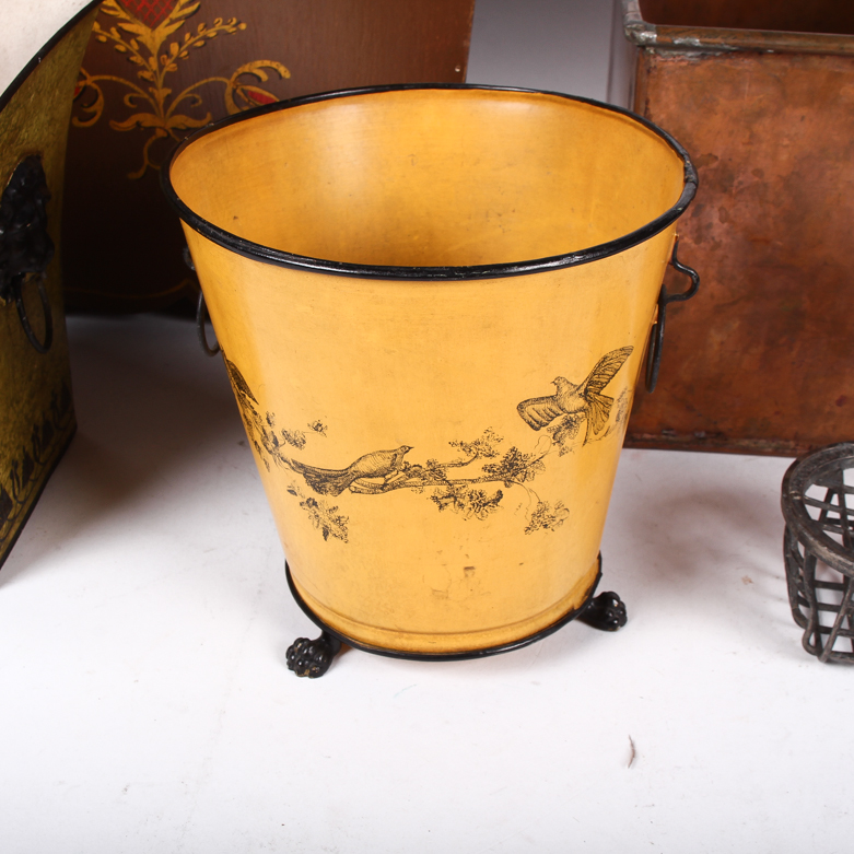Collection of Metal Container with Vintage Flower Holders