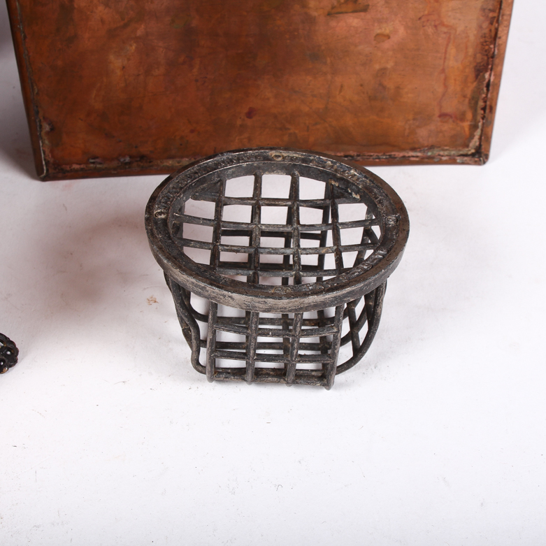 Collection of Metal Container with Vintage Flower Holders