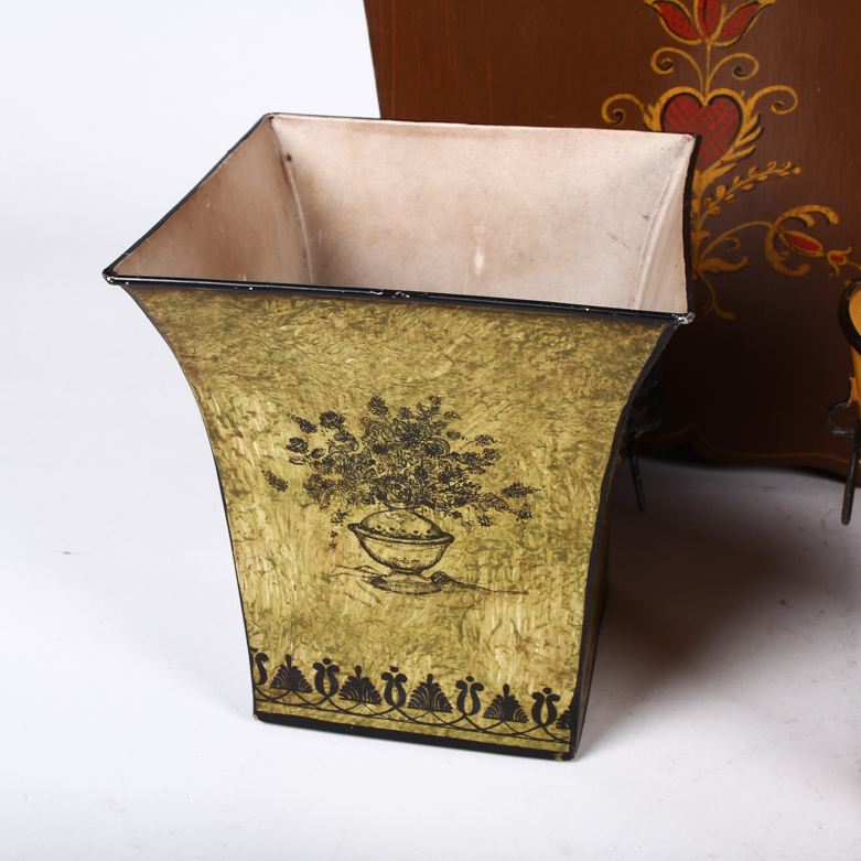 Collection of Metal Container with Vintage Flower Holders