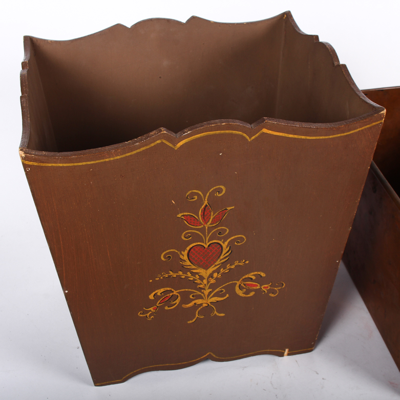 Collection of Metal Container with Vintage Flower Holders