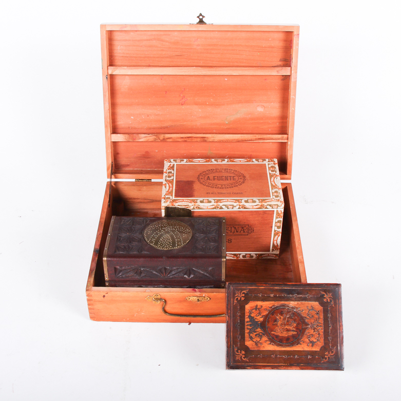 Vintage Wooden Cigar and Trinket Boxes