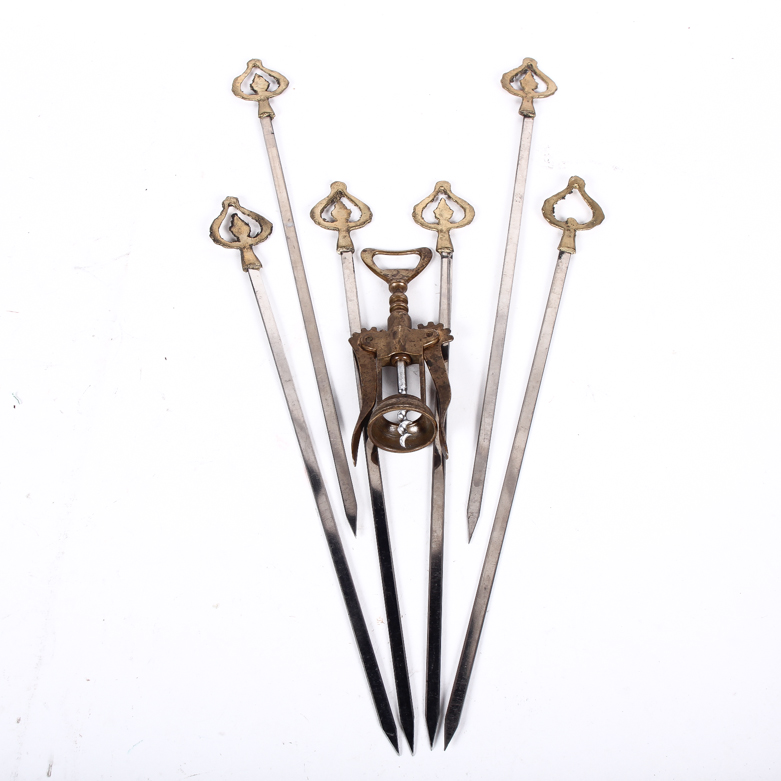 Set of Brass Skewers and a Brass Wine Opener