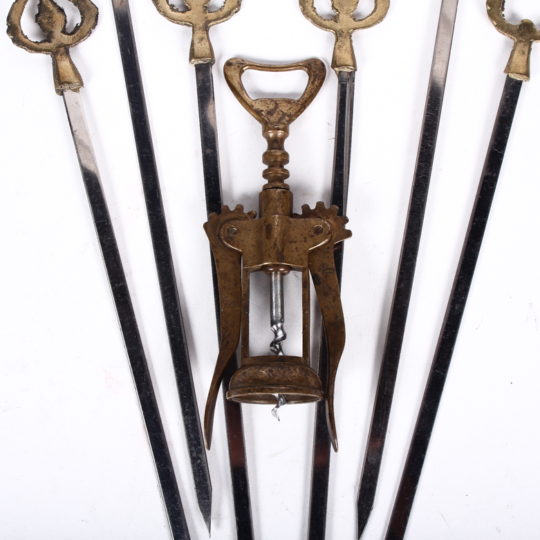 Set of Brass Skewers and a Brass Wine Opener