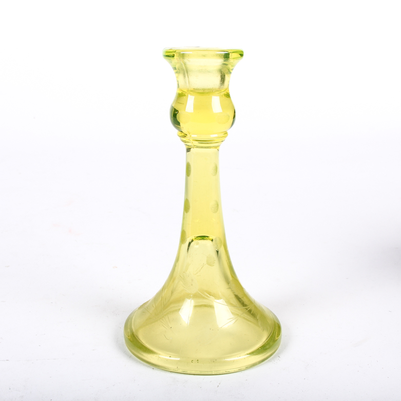 Vintage Yellow Vaseline Glass Candlestick