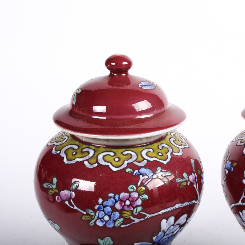 Pair of Chinese Ginger Jars with Rosewood Bases