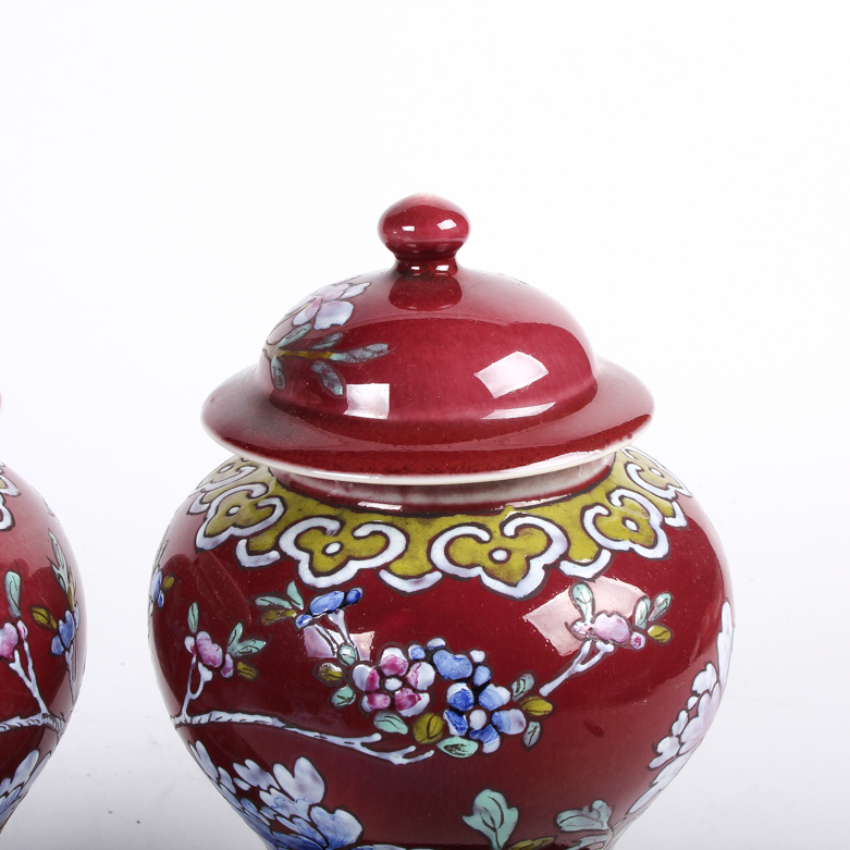 Pair of Chinese Ginger Jars with Rosewood Bases