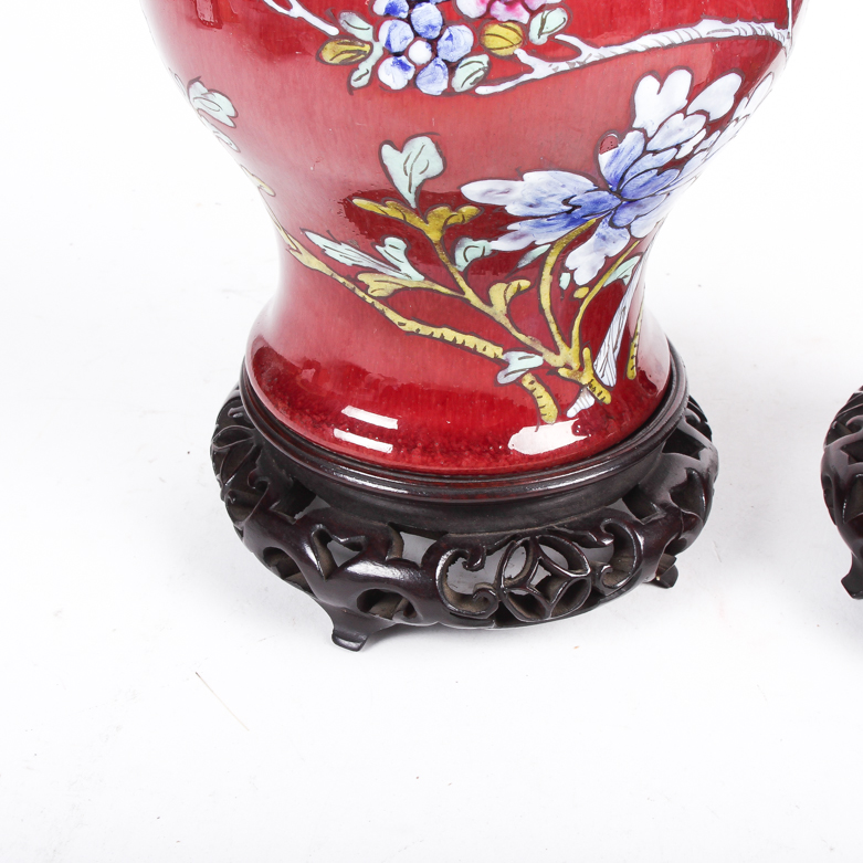 Pair of Chinese Ginger Jars with Rosewood Bases