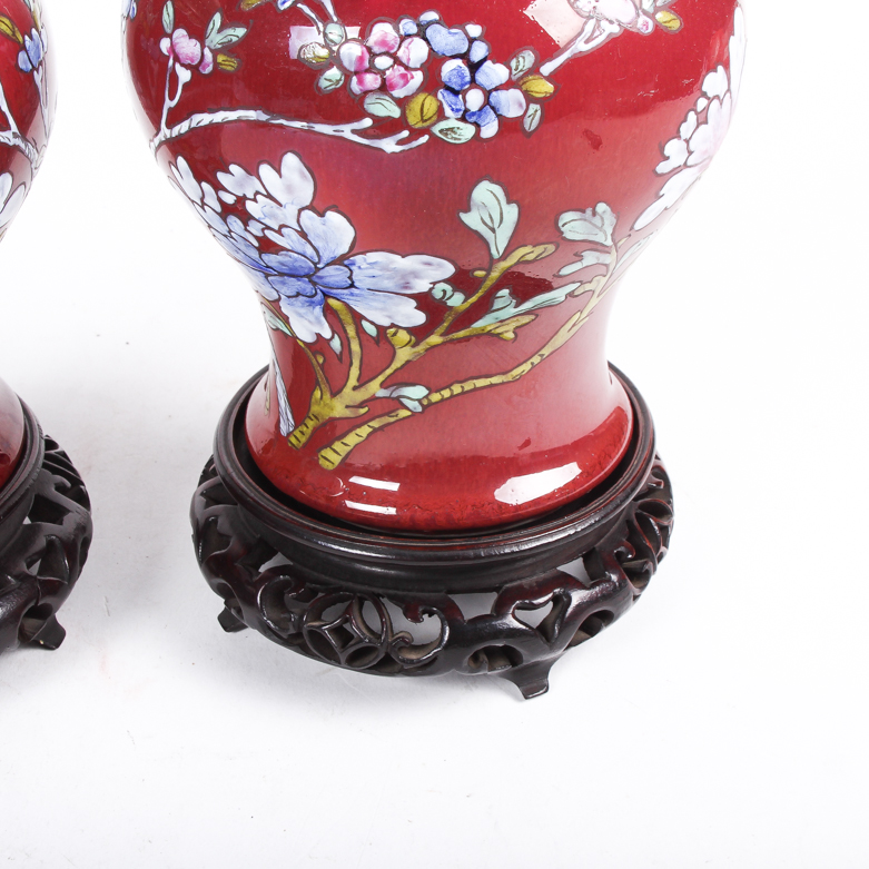 Pair of Chinese Ginger Jars with Rosewood Bases