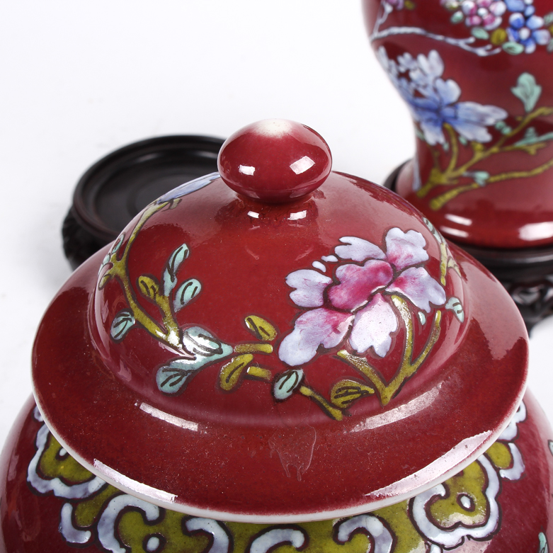 Pair of Chinese Ginger Jars with Rosewood Bases