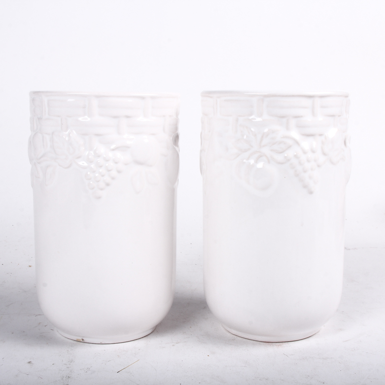 Pair of Classic Traditions Tall White Ceramic Vase