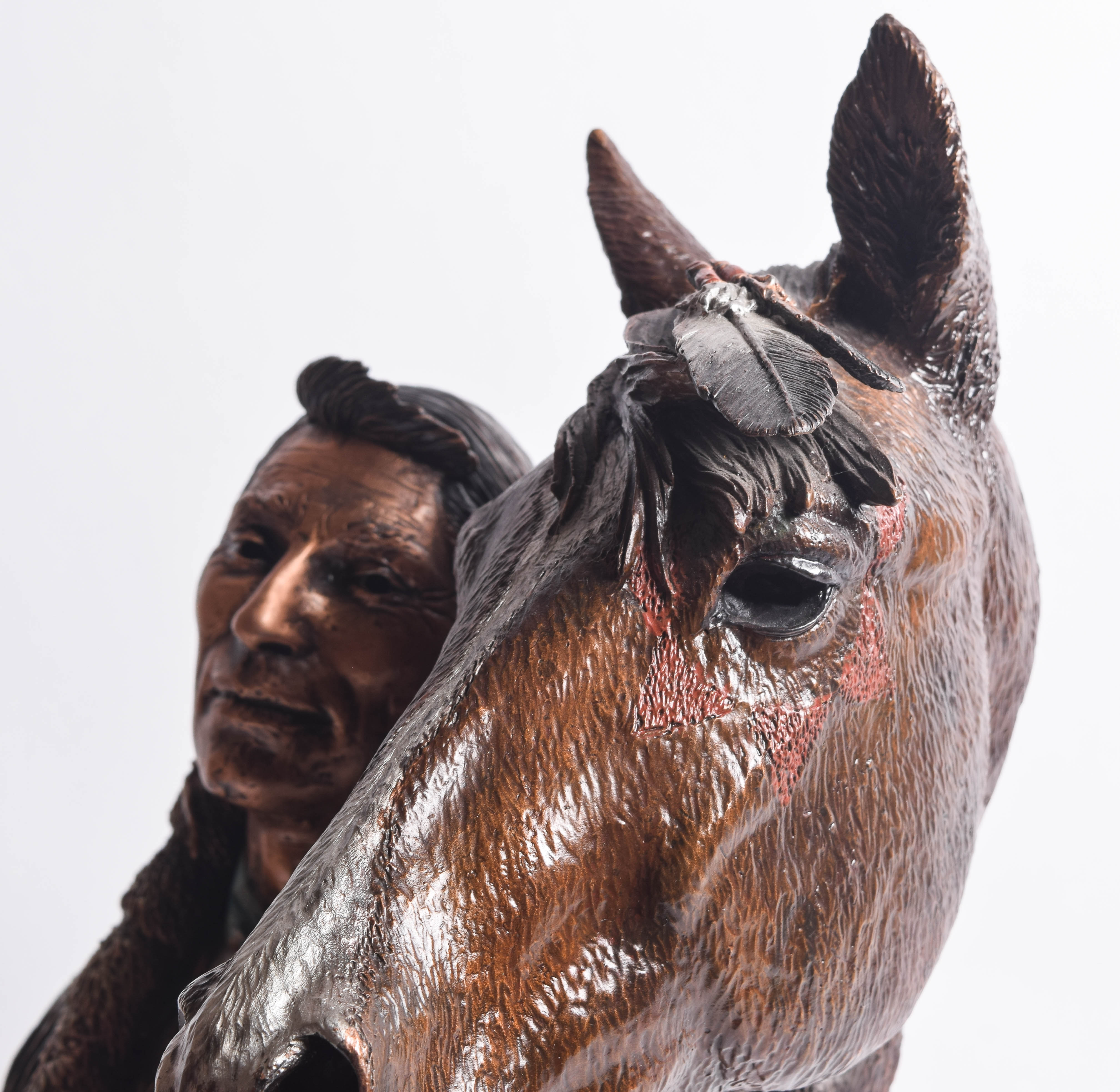 C.A. Pardell Reproduction Metal Sculpture of a Native American Man with Horse