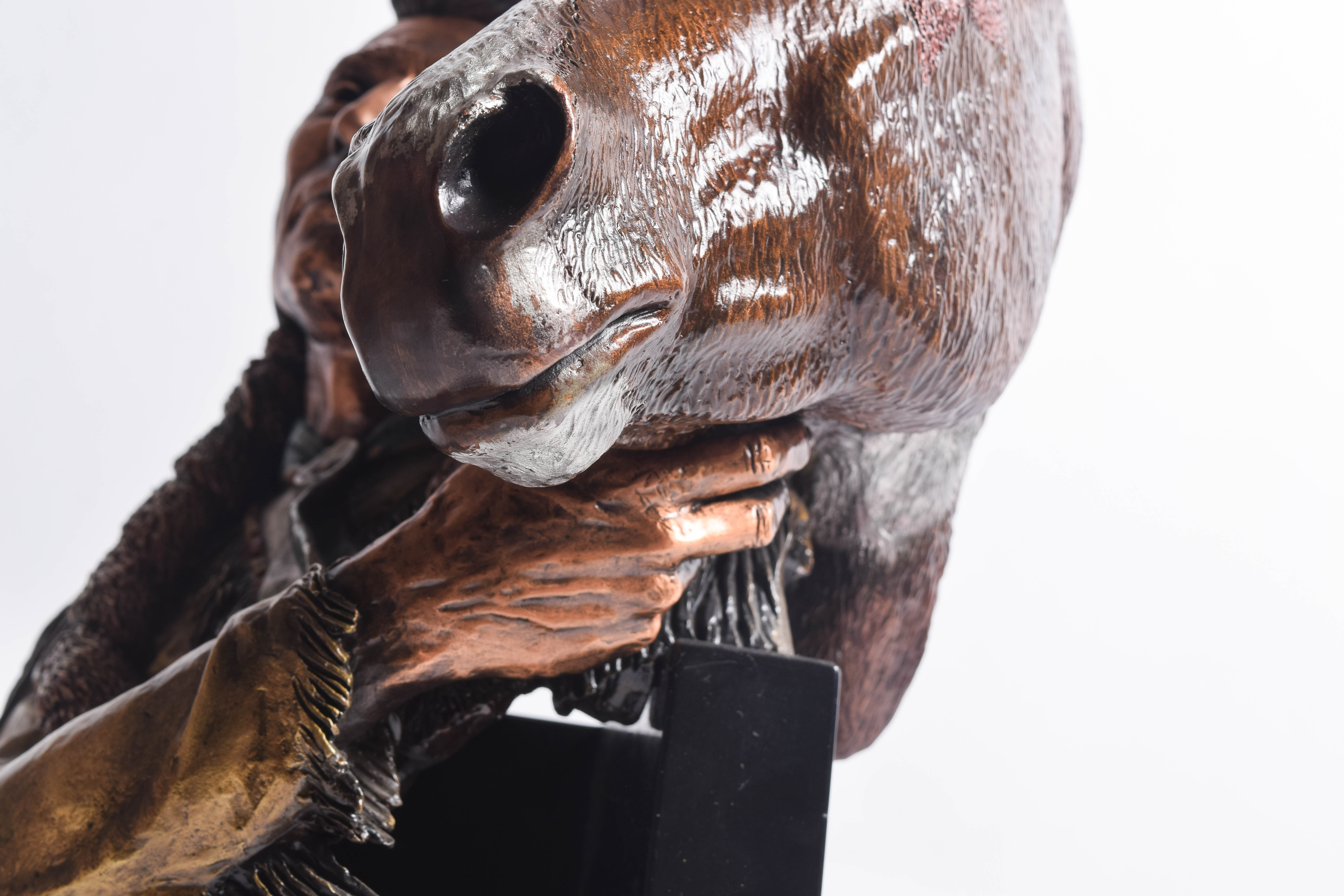 C.A. Pardell Reproduction Metal Sculpture of a Native American Man with Horse