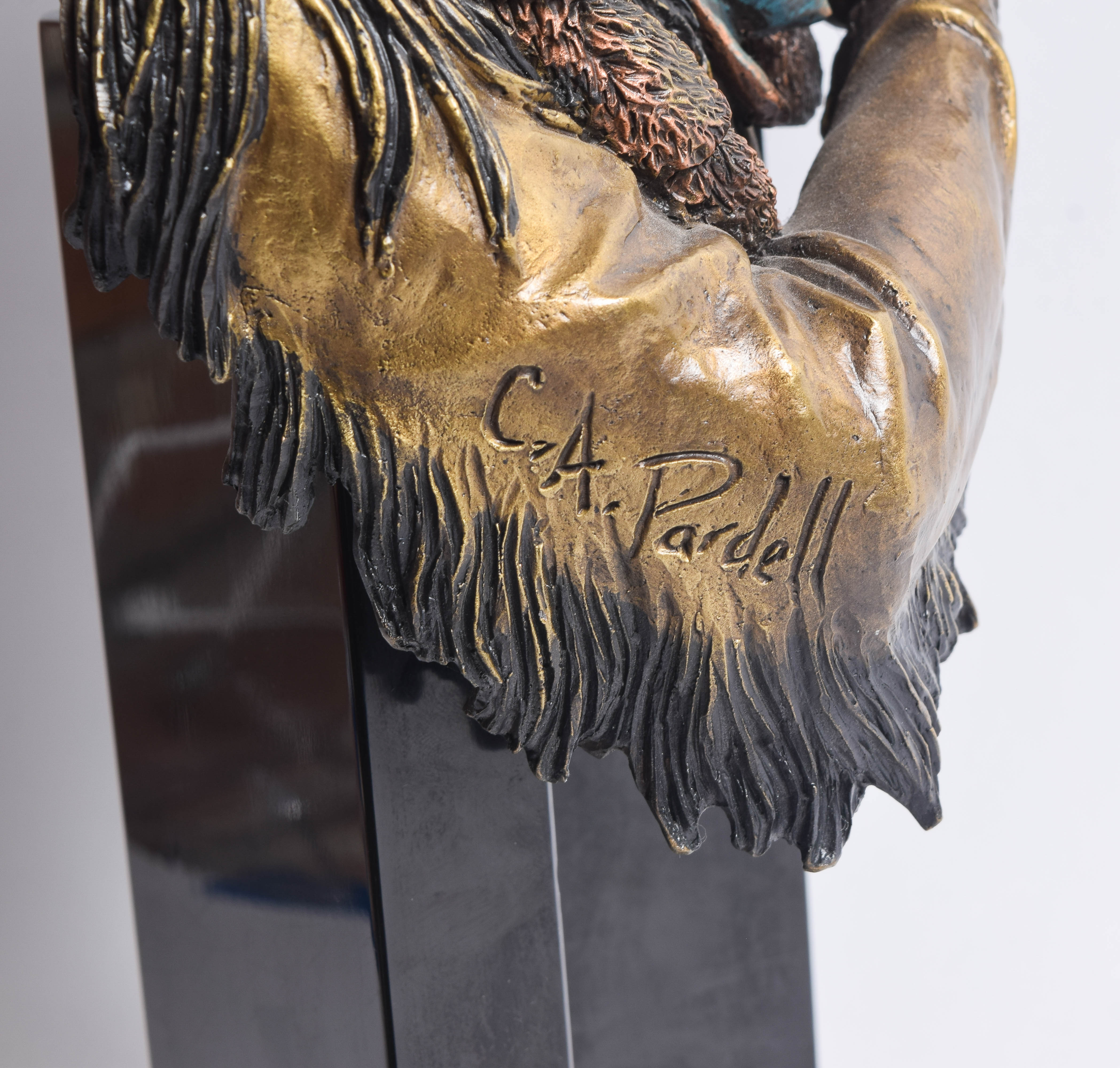 C.A. Pardell Reproduction Metal Sculpture of a Native American Man with Horse