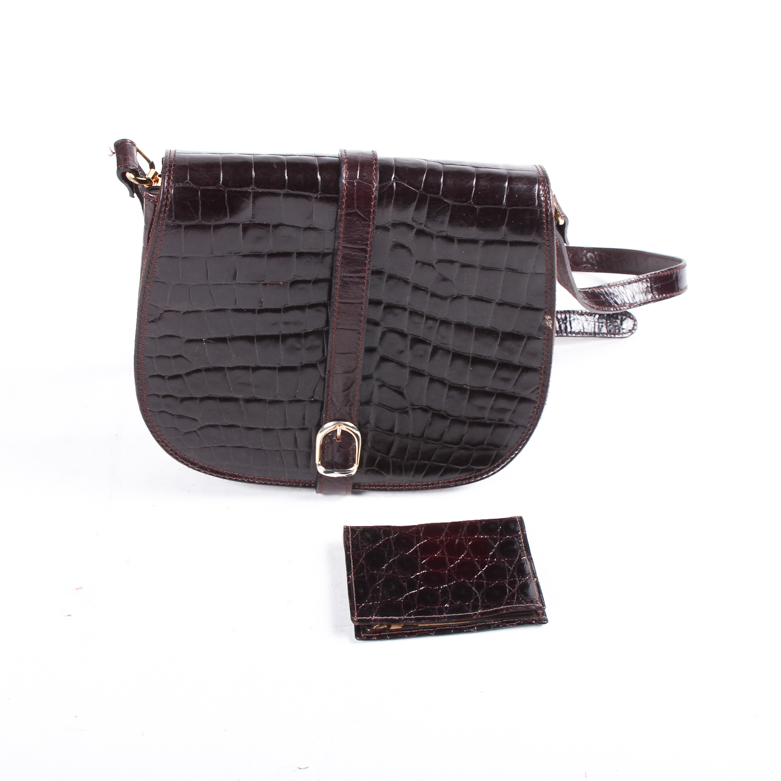 Cristian Genuine Leather Handbag with Alligator Skin Wallet