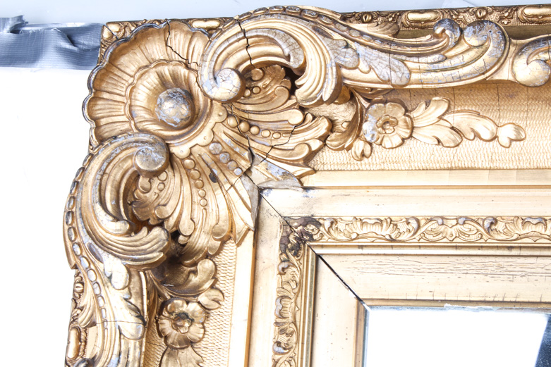 Vintage Gilt Wood Mirror with Scroll Detail