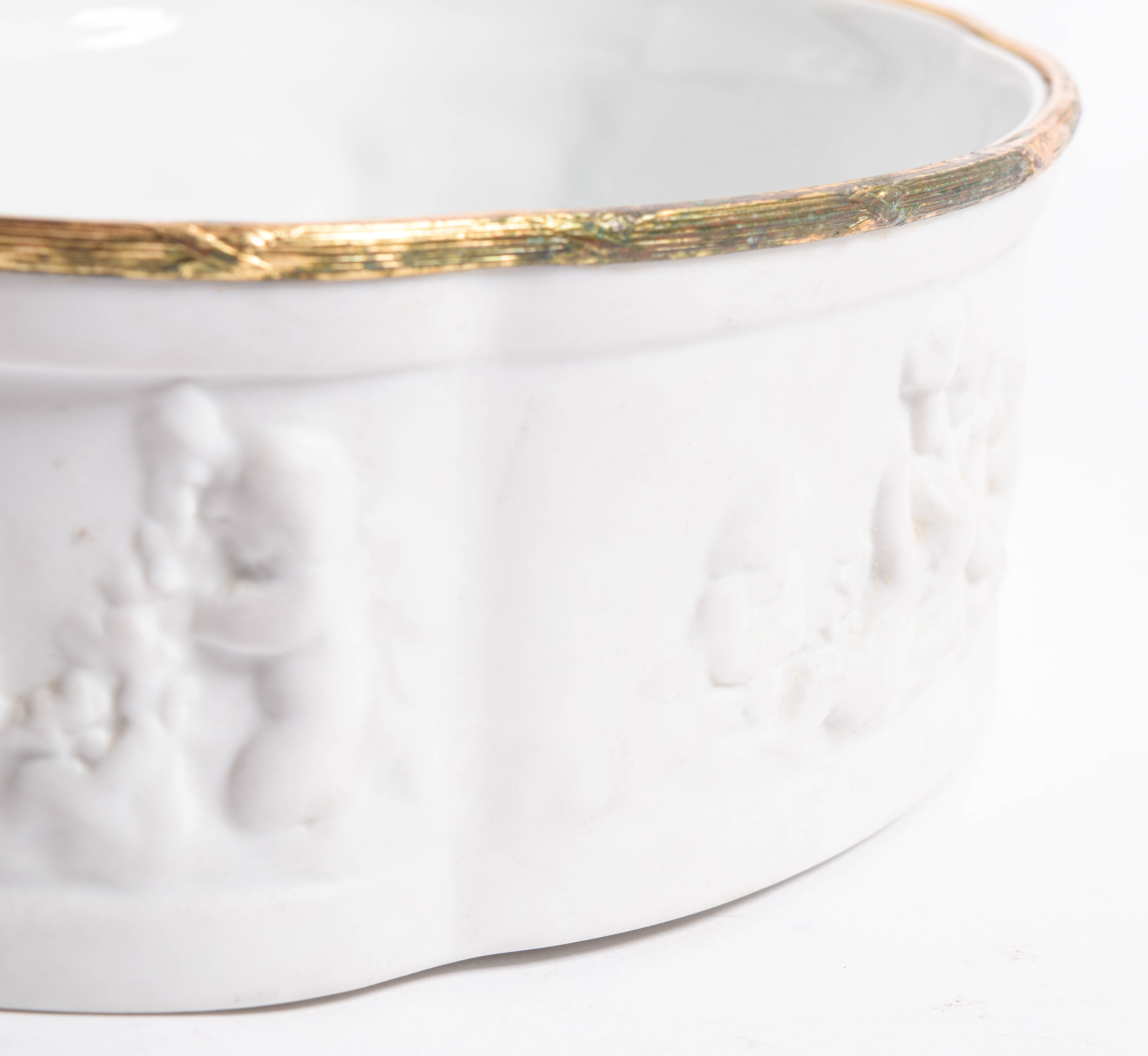 Limoges Porcelain Trinket Box with Raised Cherub Motif