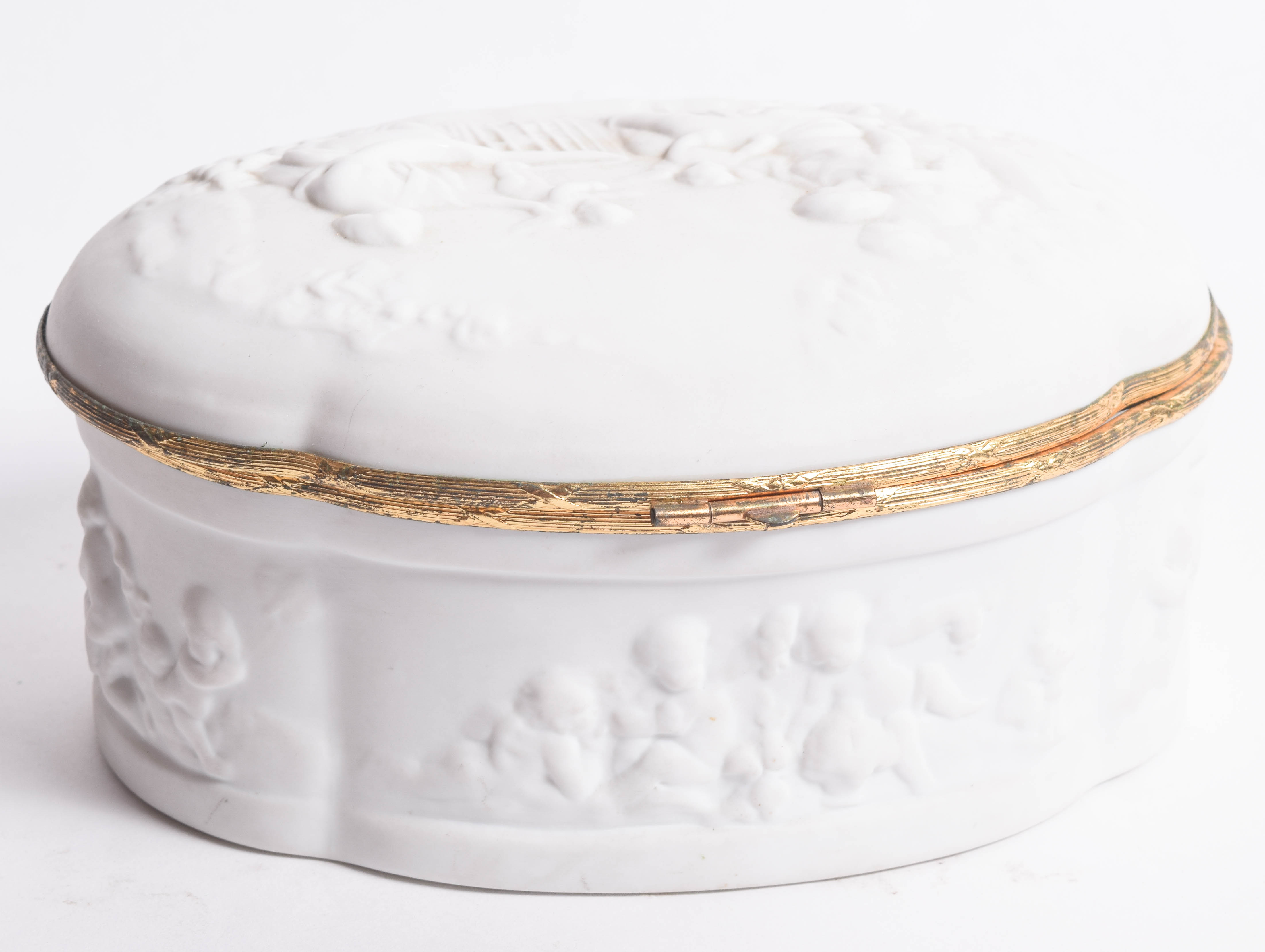 Limoges Porcelain Trinket Box with Raised Cherub Motif