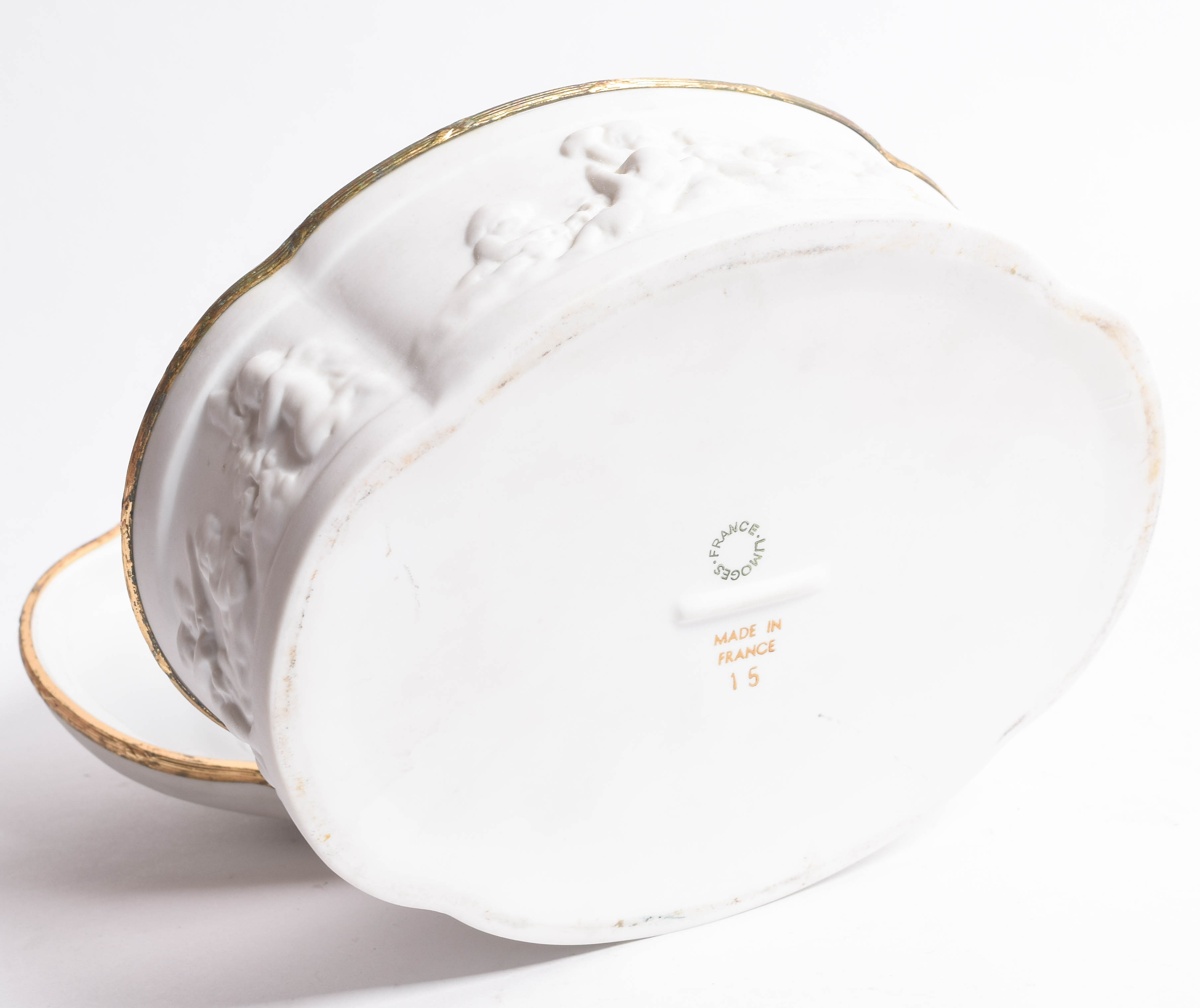 Limoges Porcelain Trinket Box with Raised Cherub Motif