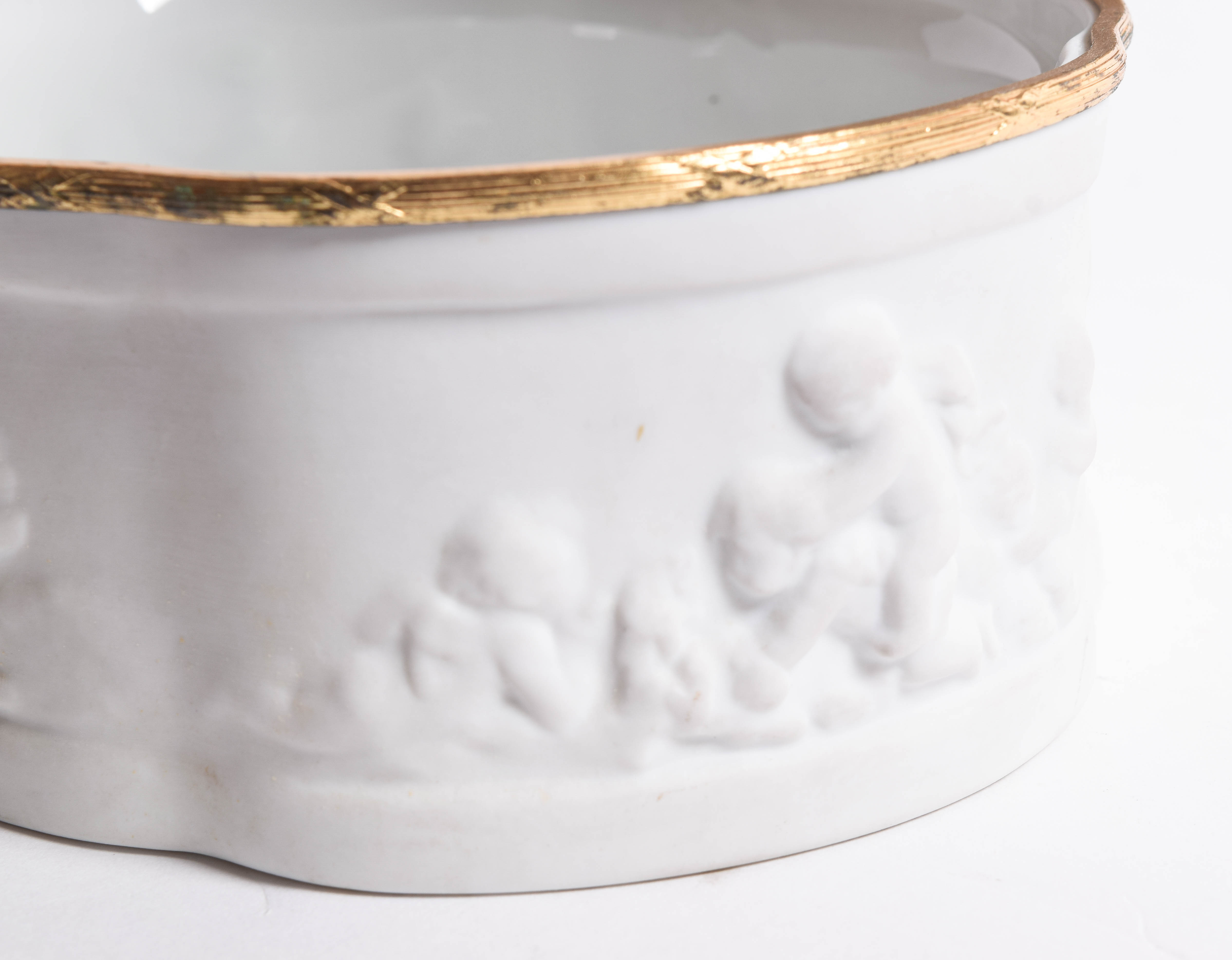 Limoges Porcelain Trinket Box with Raised Cherub Motif