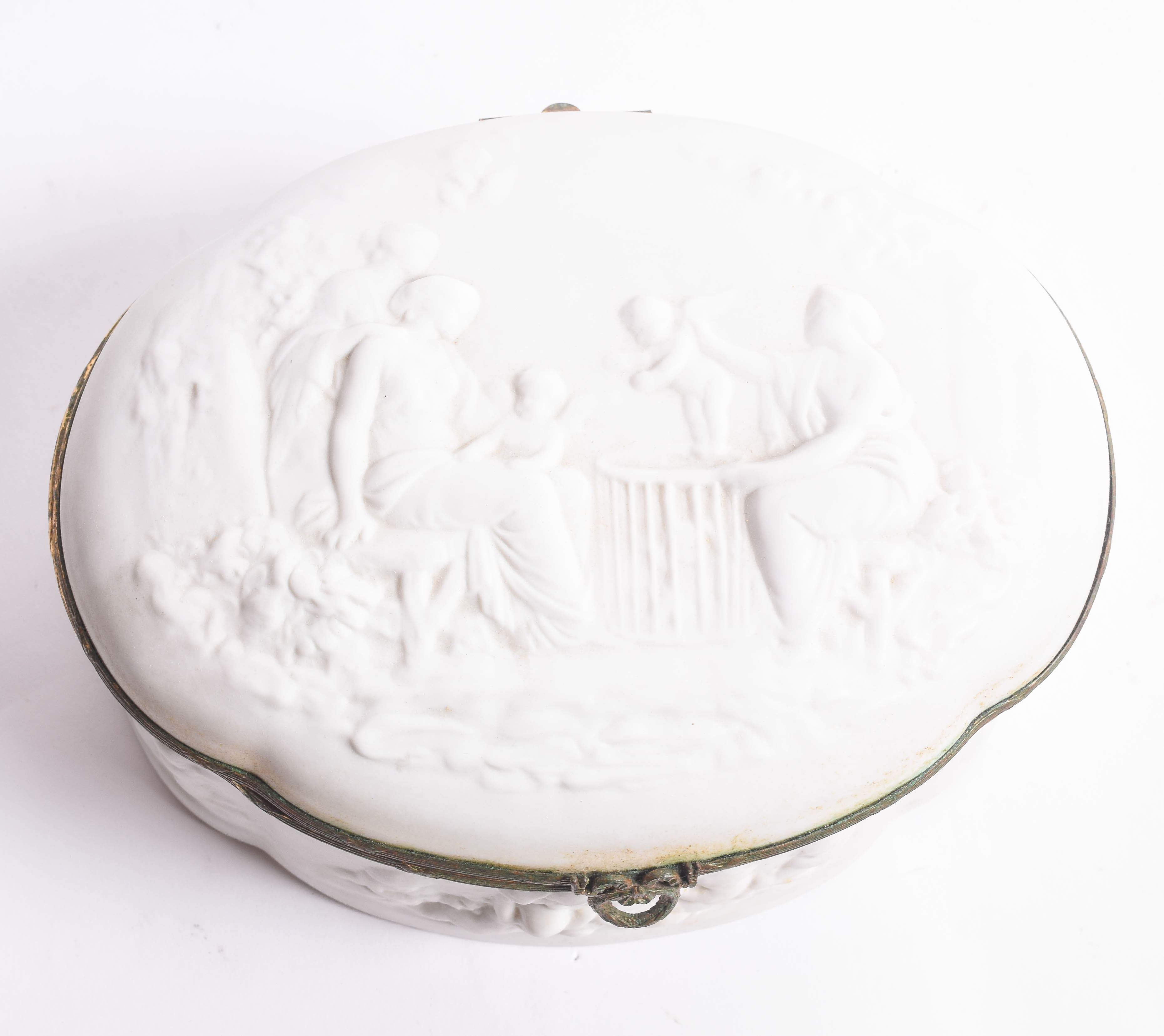 Limoges Porcelain Trinket Box with Raised Cherub Motif