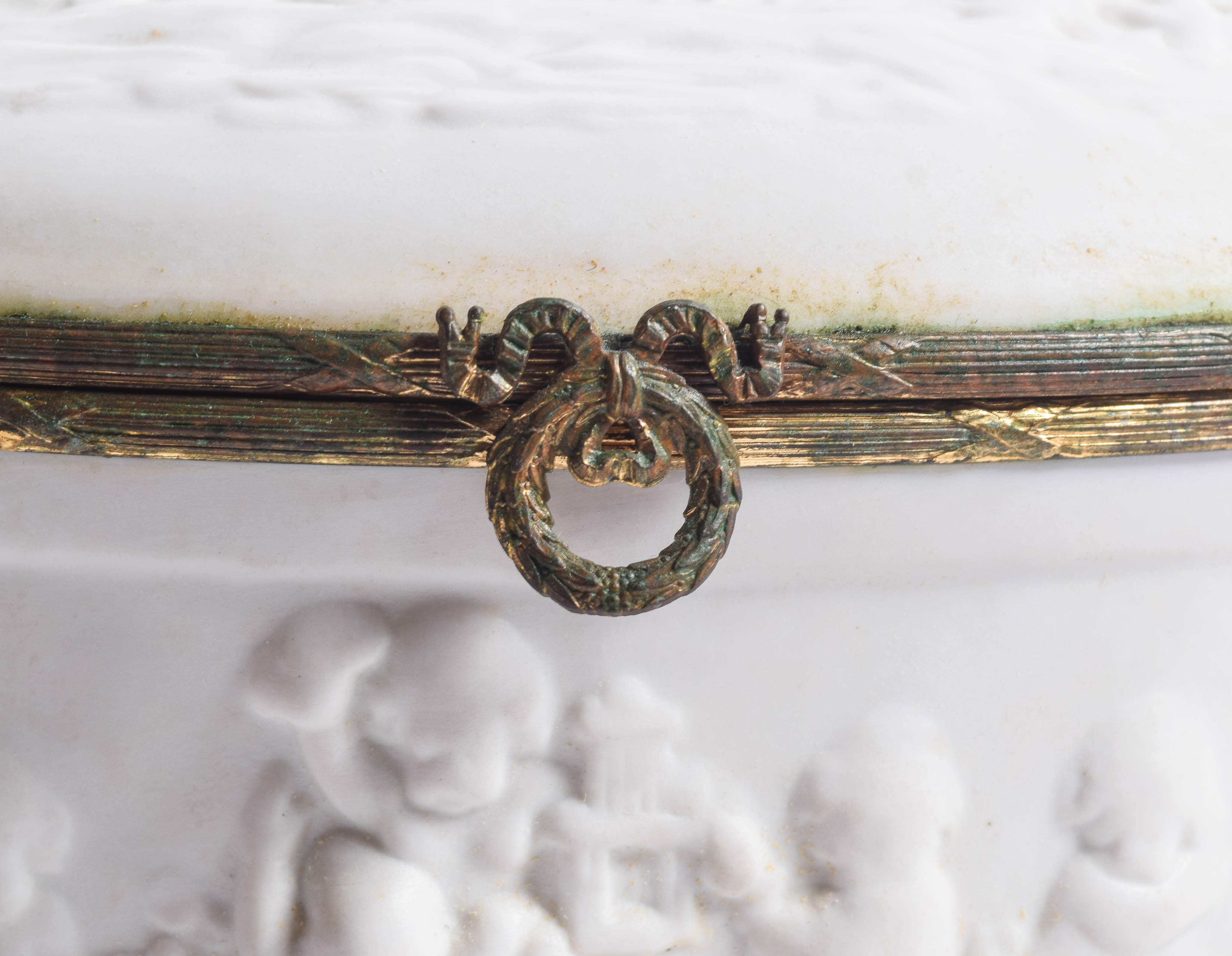 Limoges Porcelain Trinket Box with Raised Cherub Motif