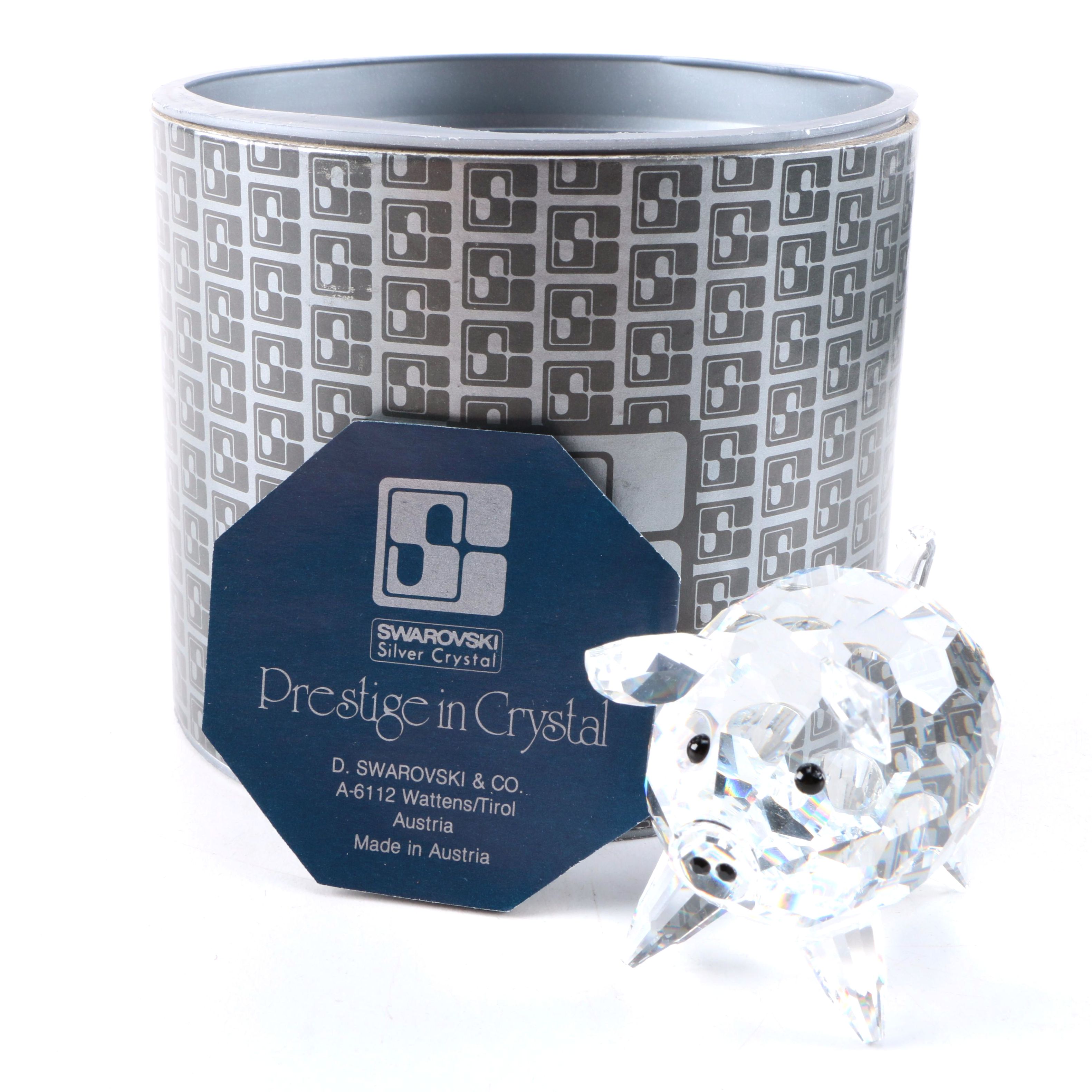 Vintage Swarovski Silver Crystal Pig Figurine