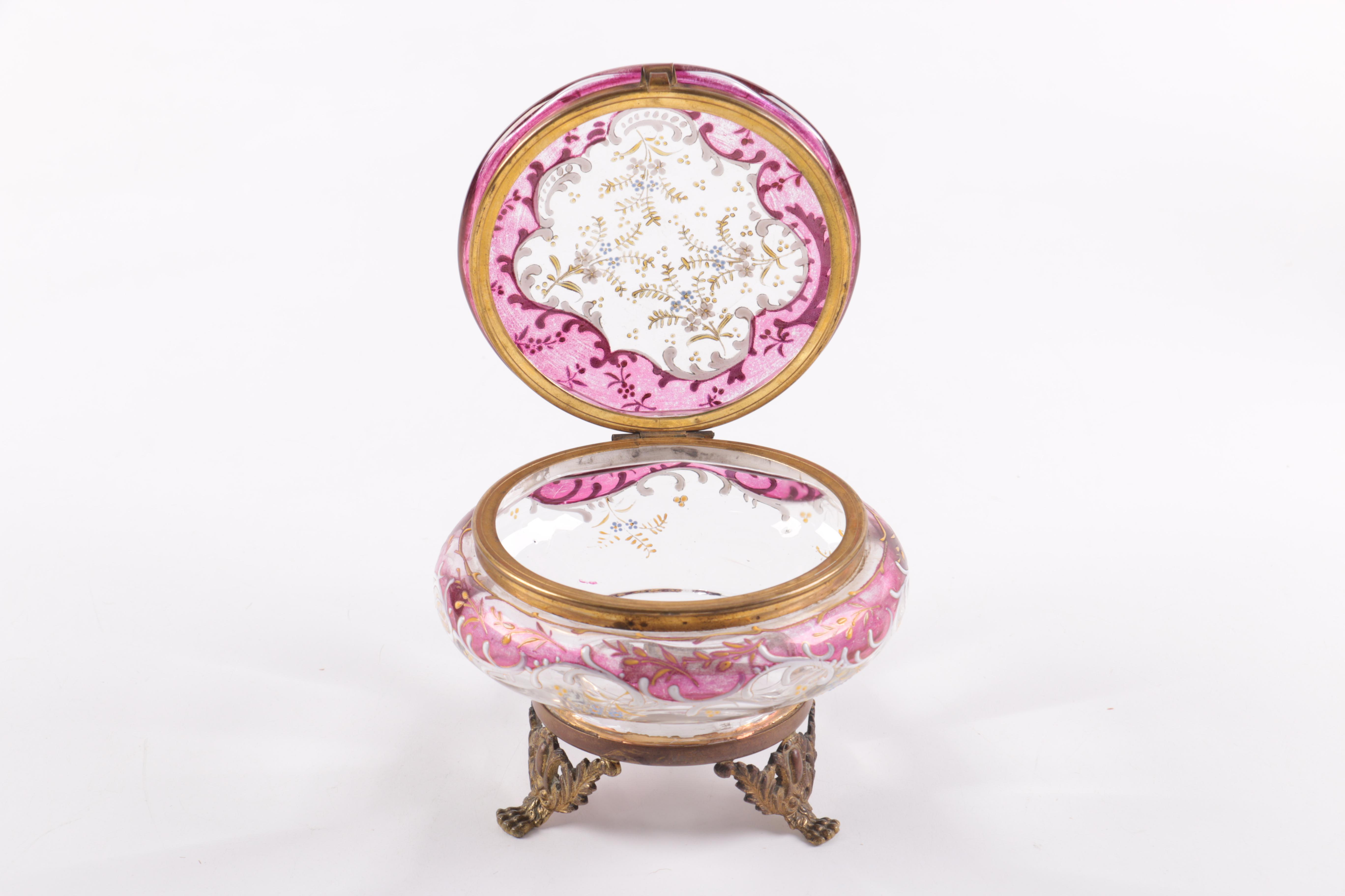 Antique Flashed and Enameled Covered Box on Stand