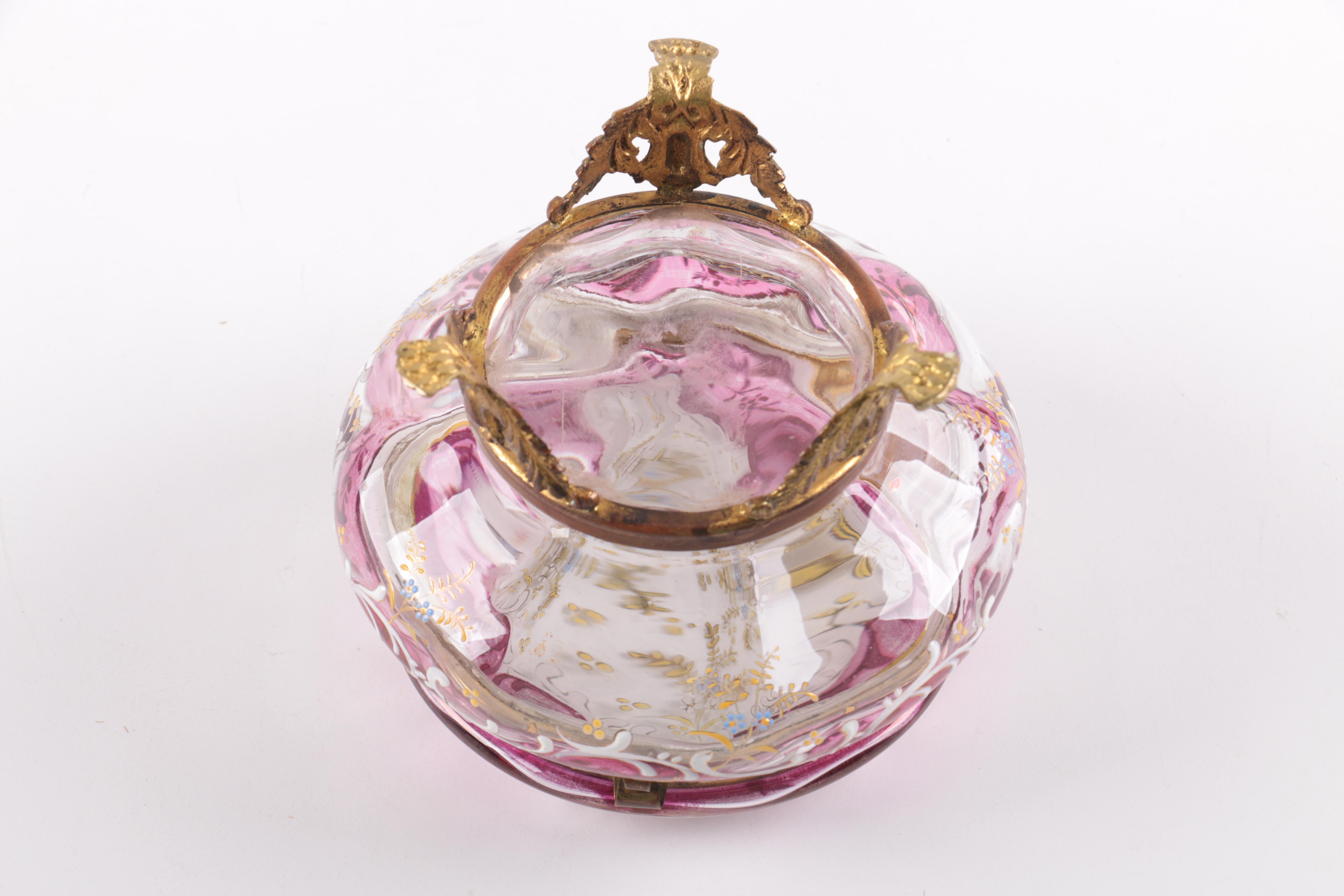 Antique Flashed and Enameled Covered Box on Stand