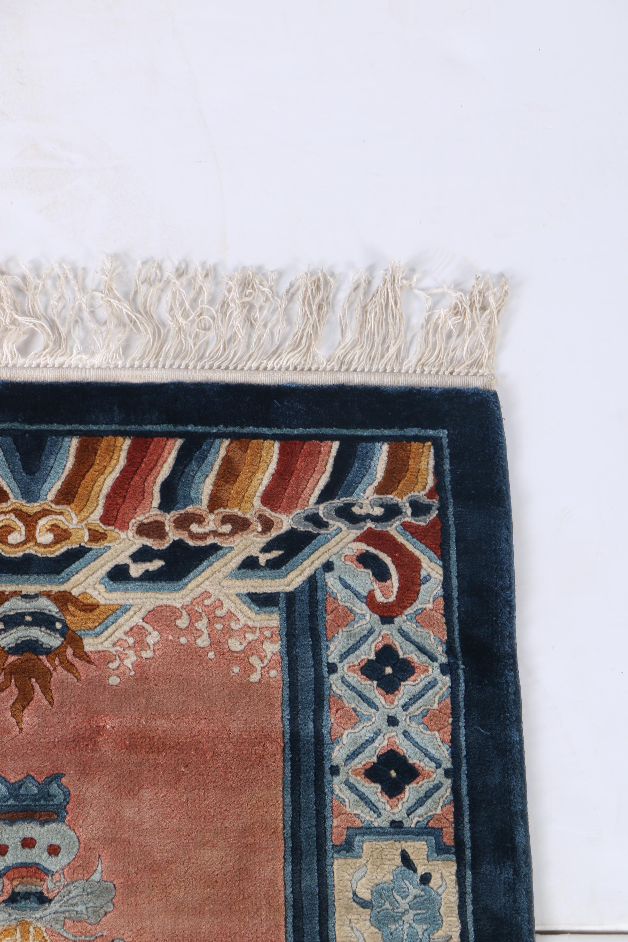 Hand-Knotted and Carved "Shanghai Silk" Pine and Crane Accent Rug