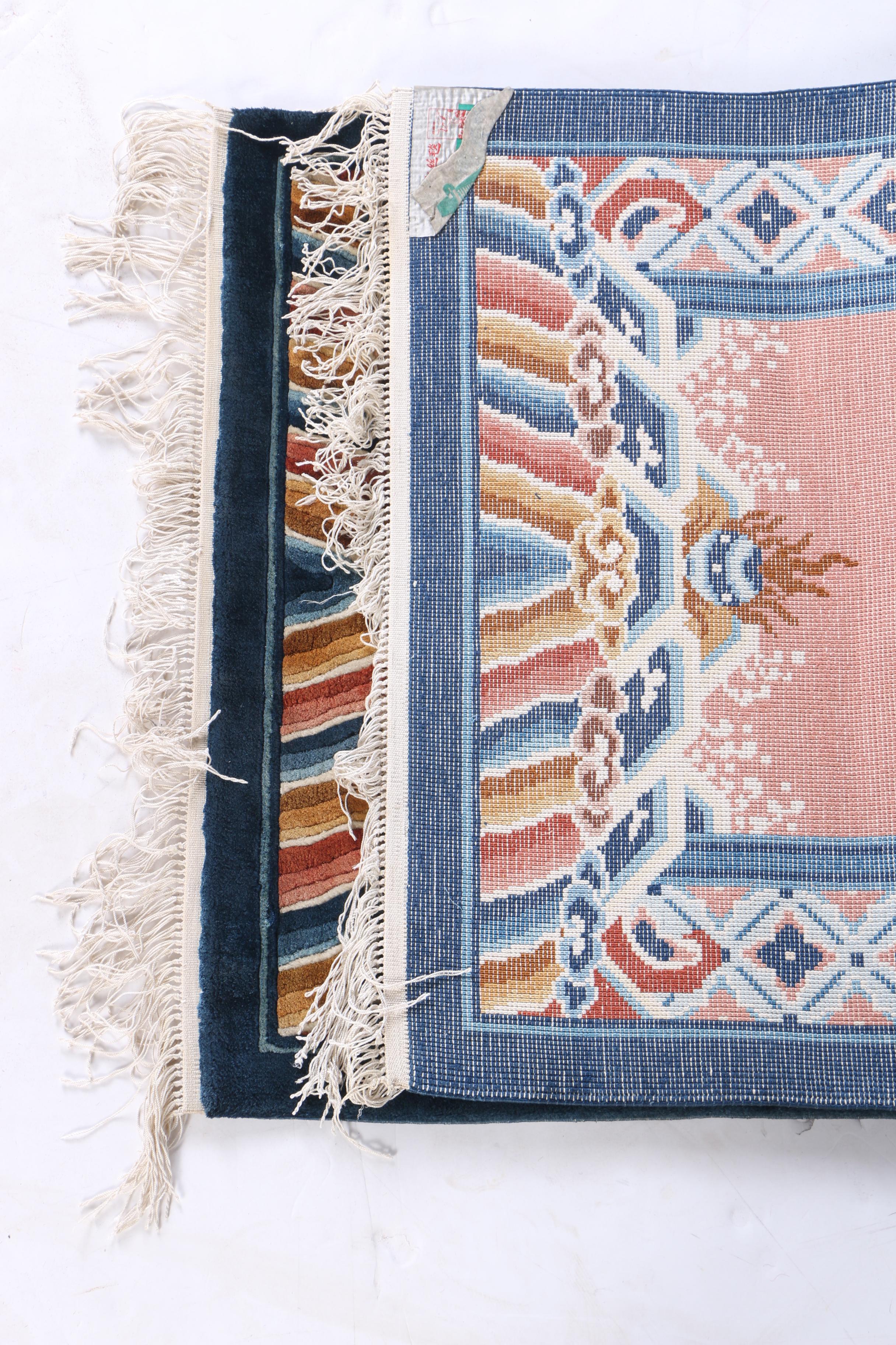 Hand-Knotted and Carved "Shanghai Silk" Pine and Crane Accent Rug