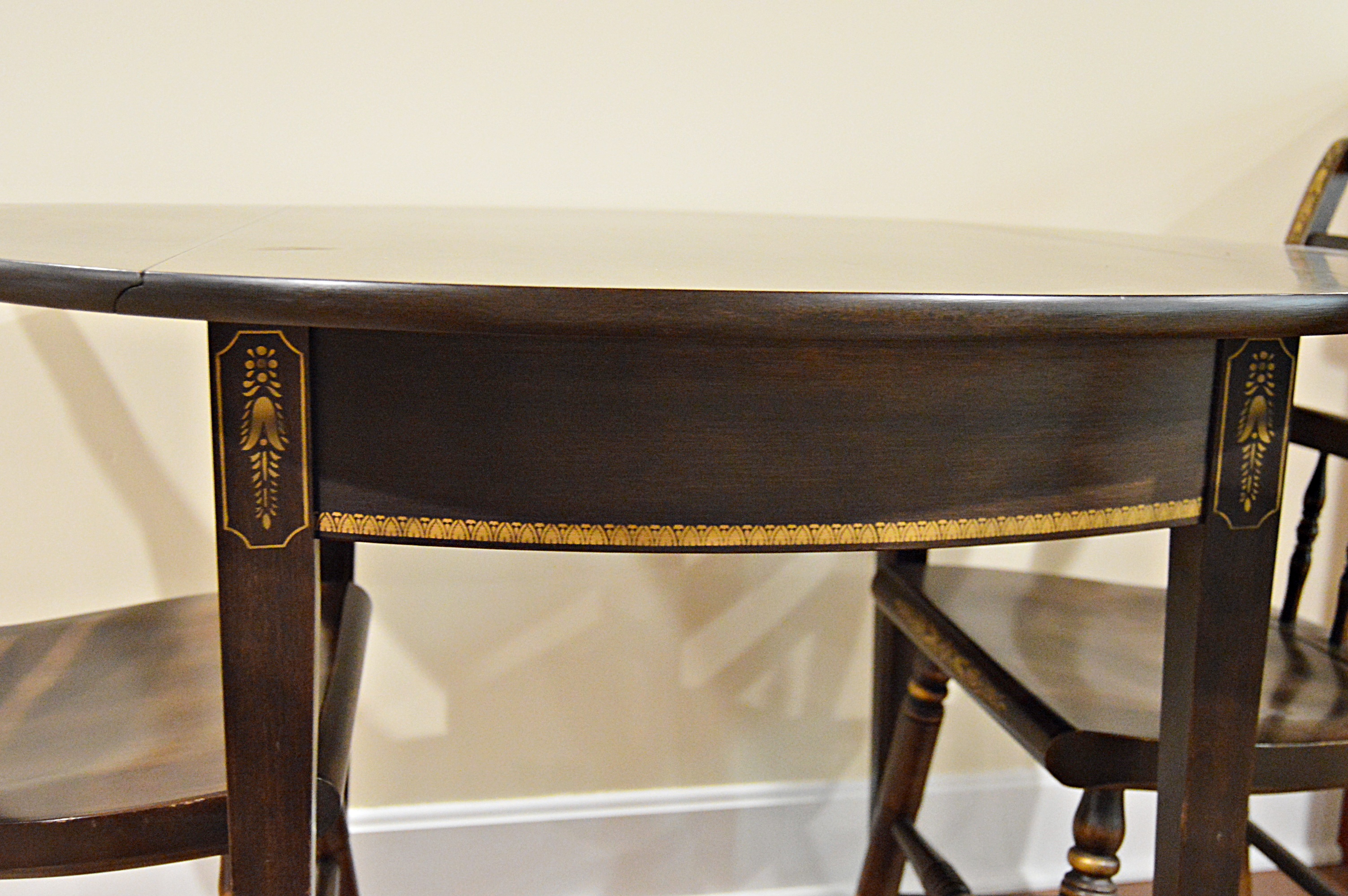 Stencil-Decorated Drop-Leaf Table and Four Side Chairs by L. Hitchcock
