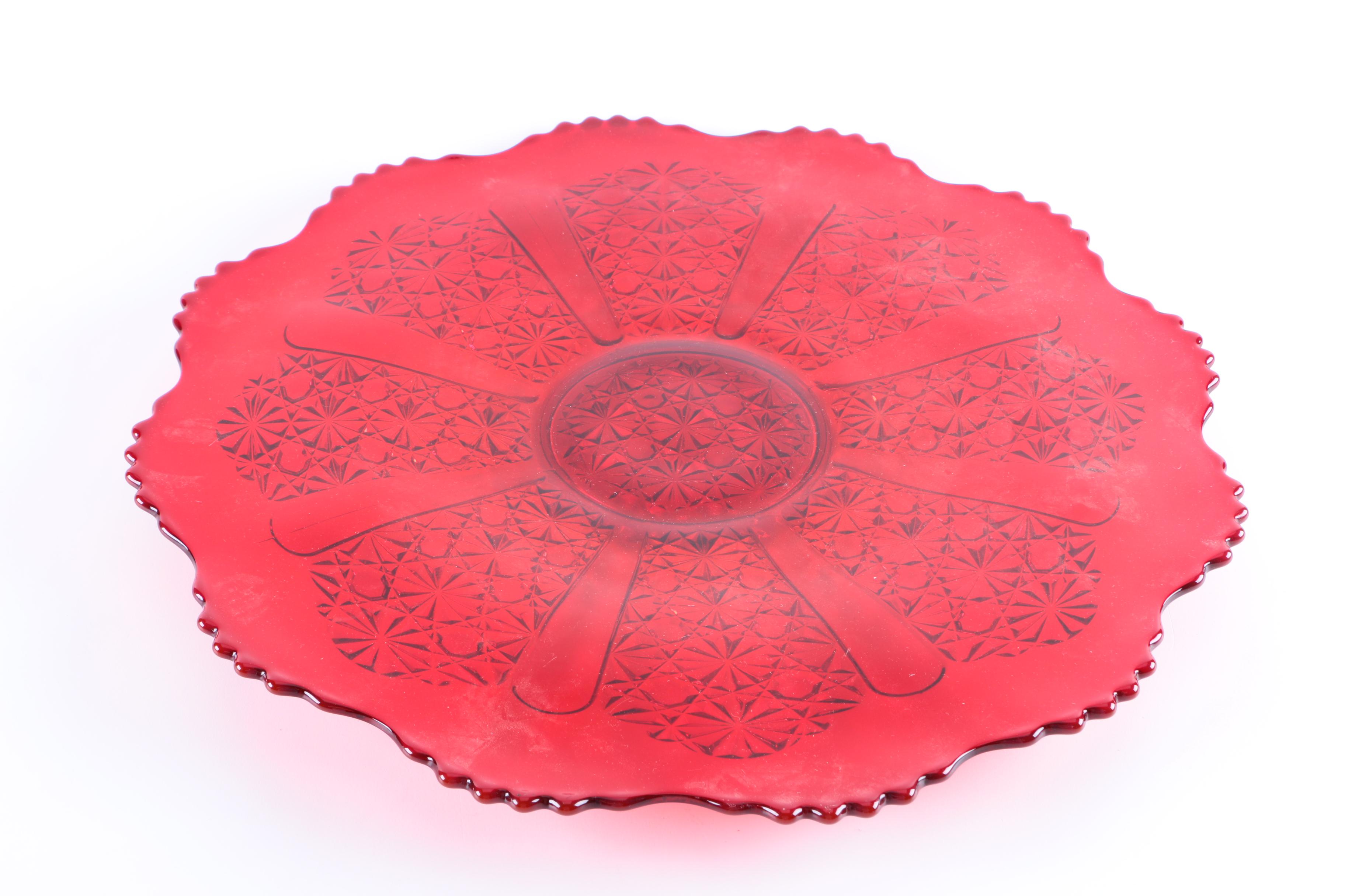 Pressed Ruby Glass Serveware and Décor including Mosser Glass "Inverted Thistle"