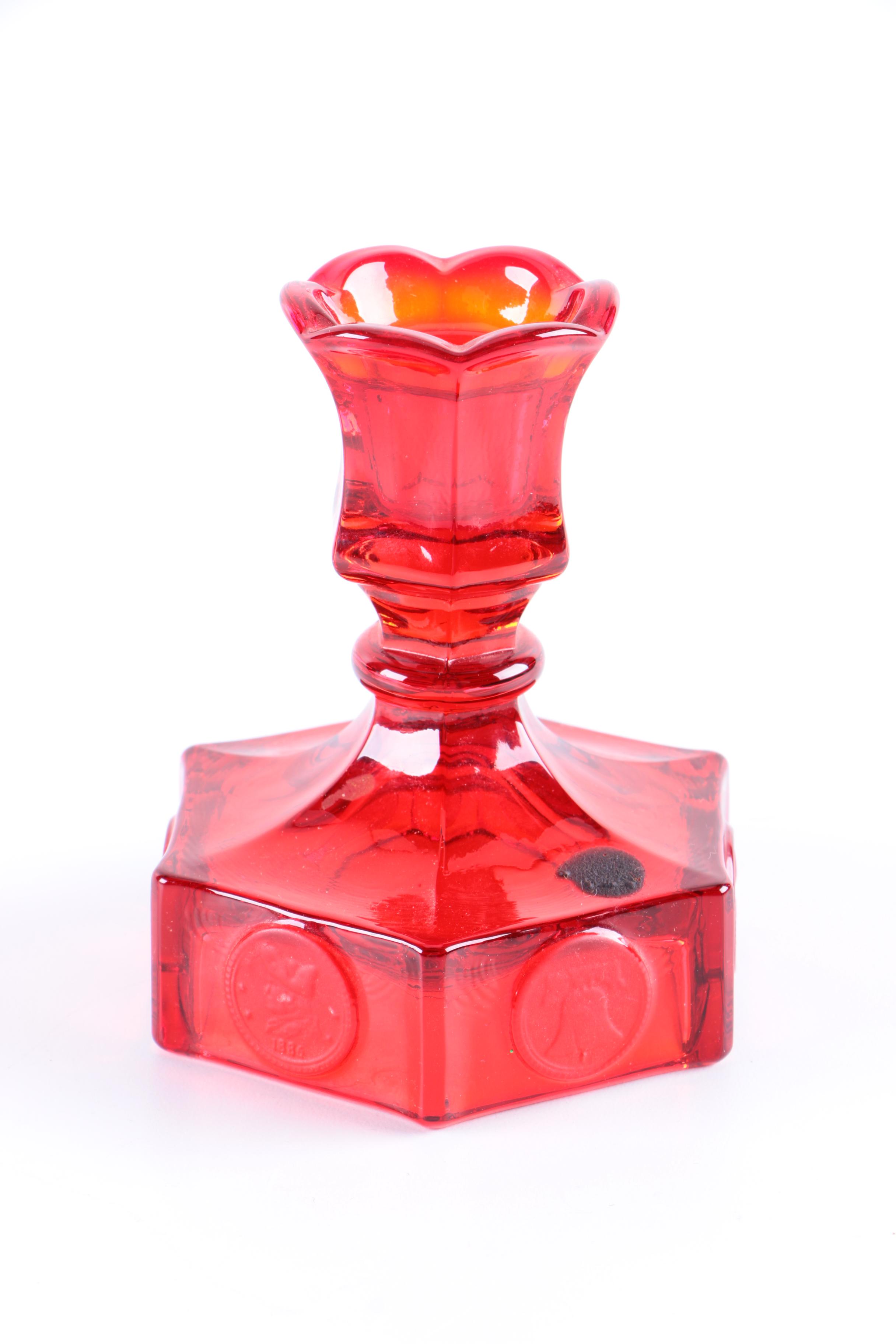 Pressed Ruby Glass Serveware and Décor including Mosser Glass "Inverted Thistle"