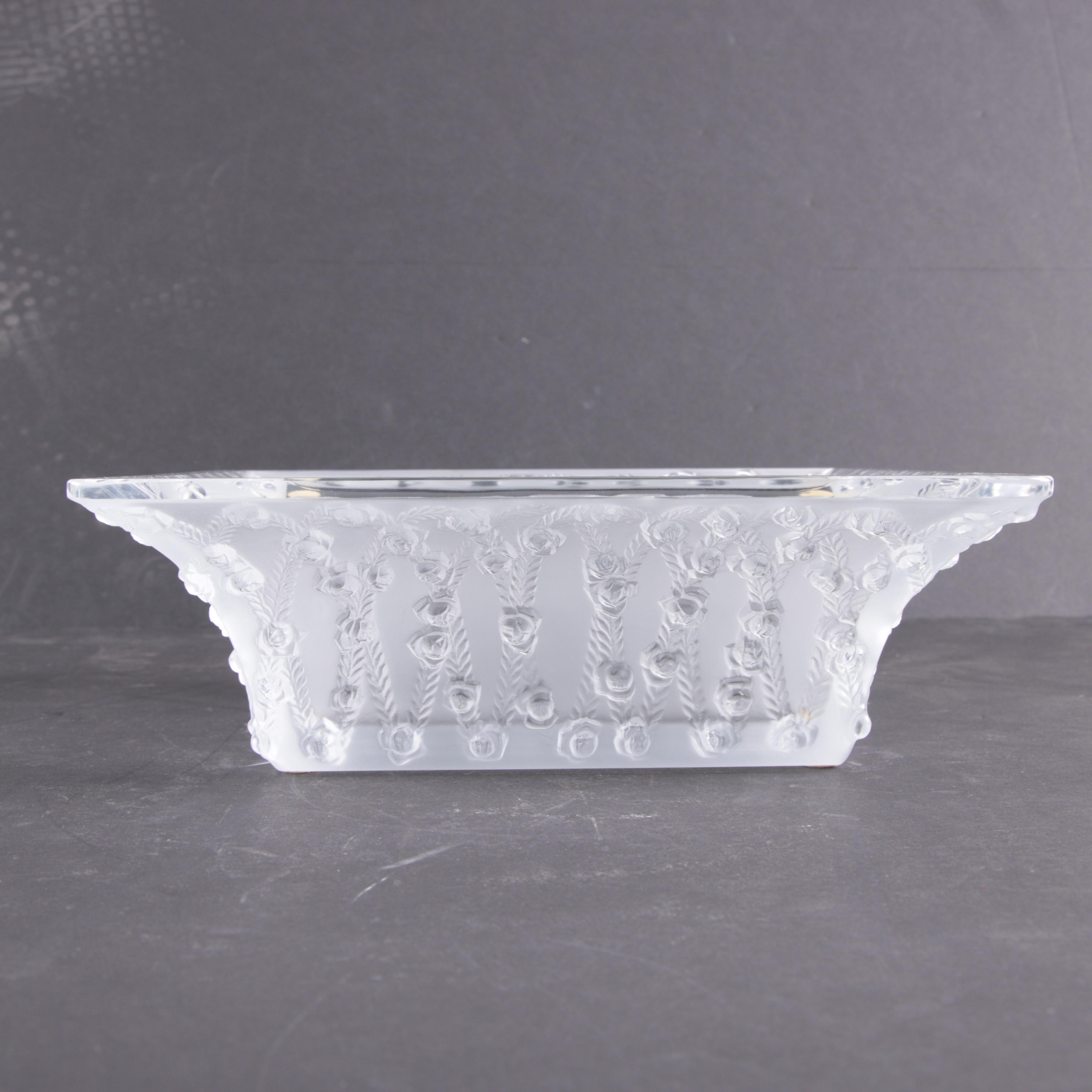 Lalique Crystal "Rose Trellis" Square Bowl