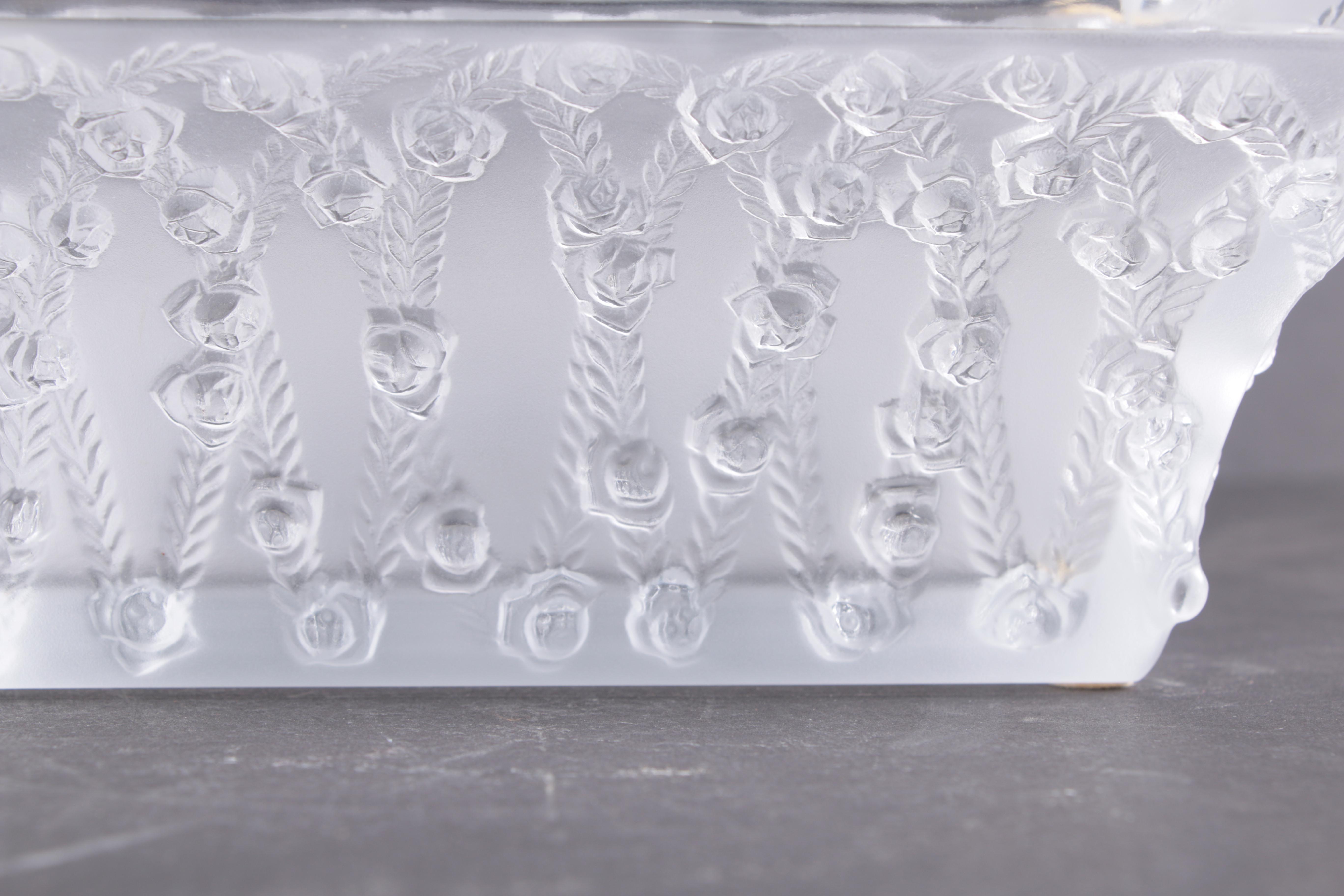 Lalique Crystal "Rose Trellis" Square Bowl