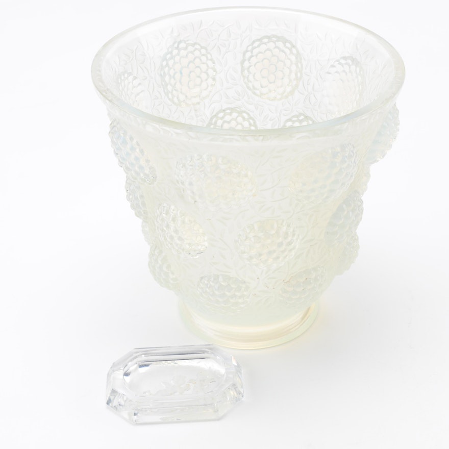 Vintage Verlys-France "Gems" Opalescent Art Glass Vase and Intaglio Ash Receiver