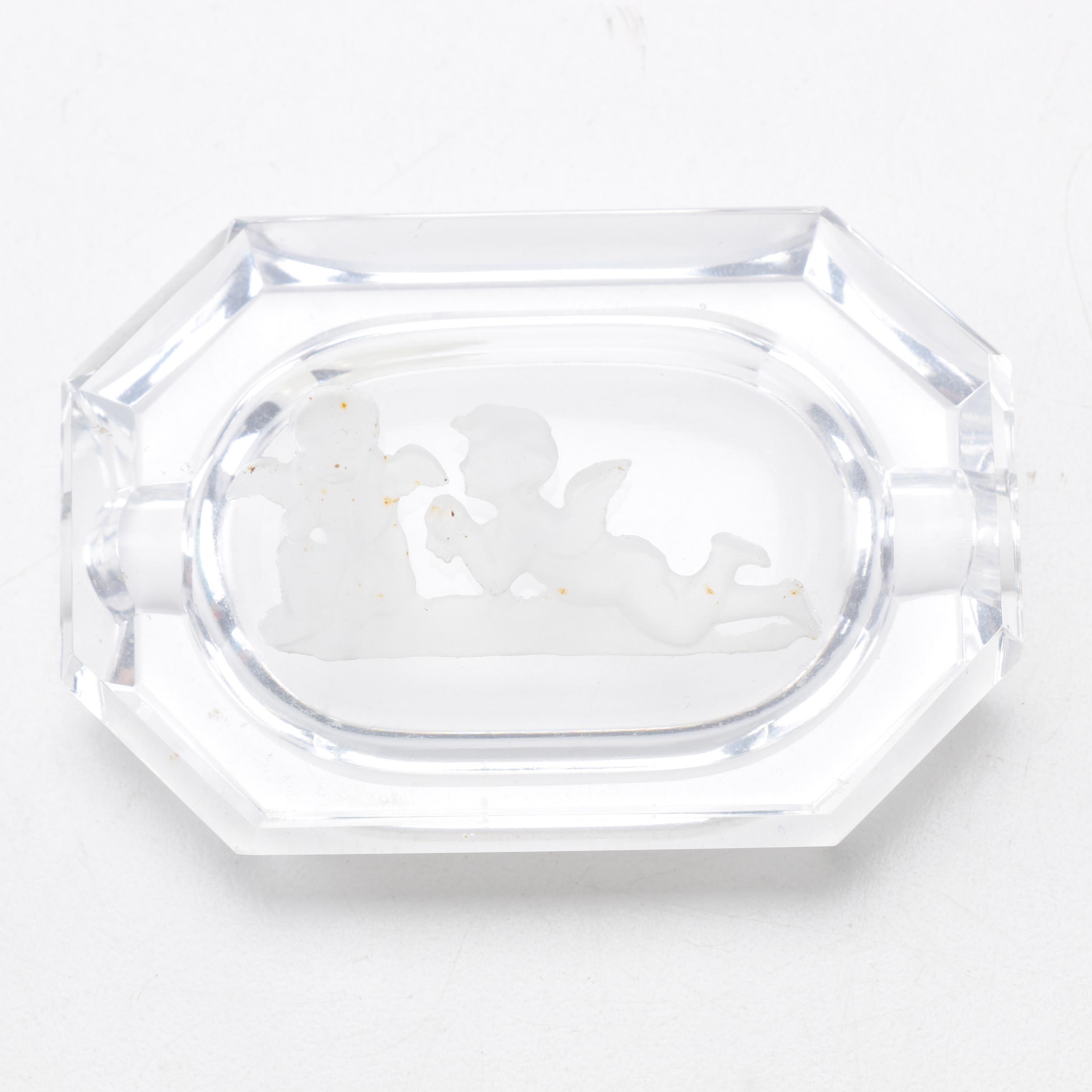 Vintage Verlys-France "Gems" Opalescent Art Glass Vase and Intaglio Ash Receiver