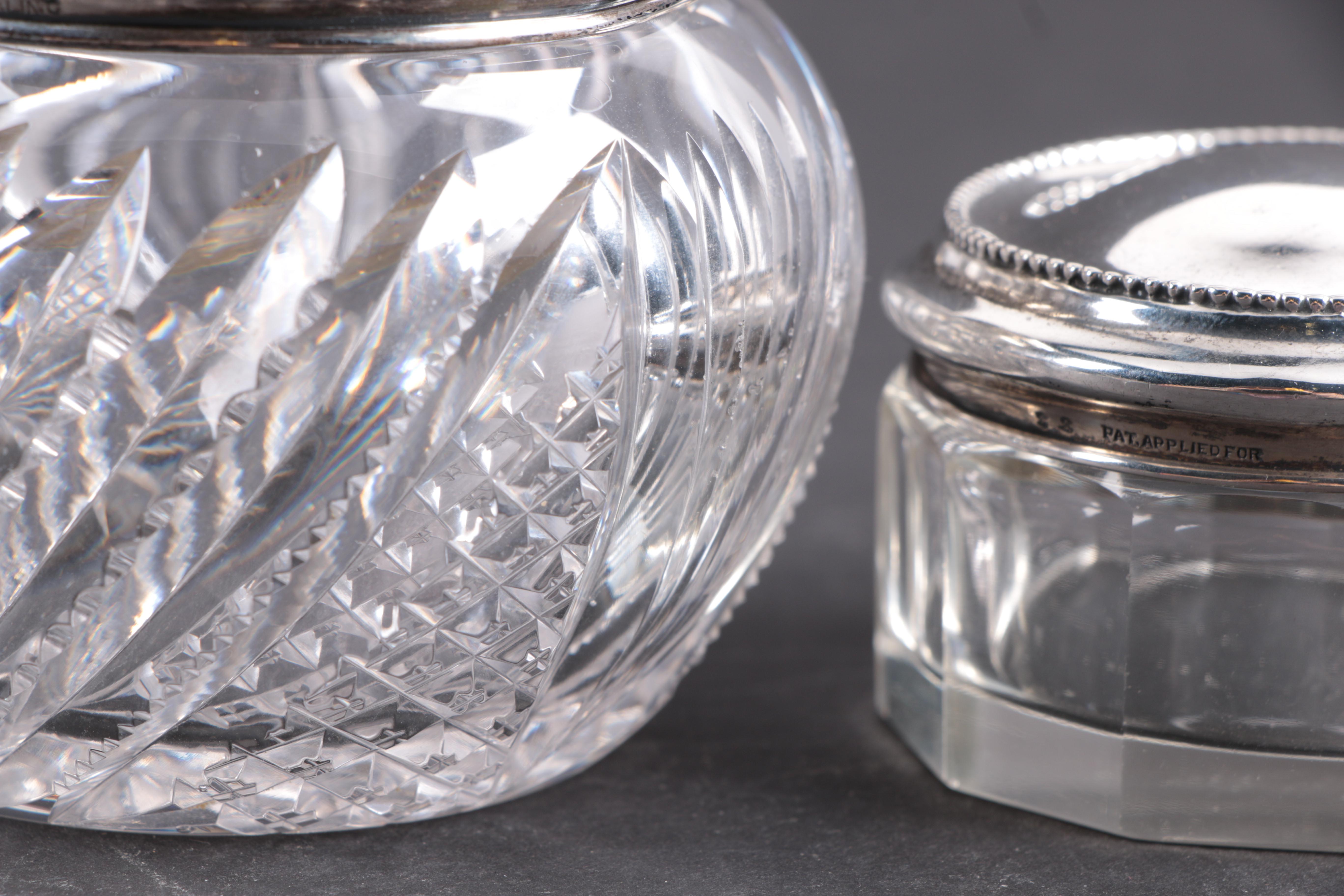 Two Sterling and Crystal Vanity Powder Jars