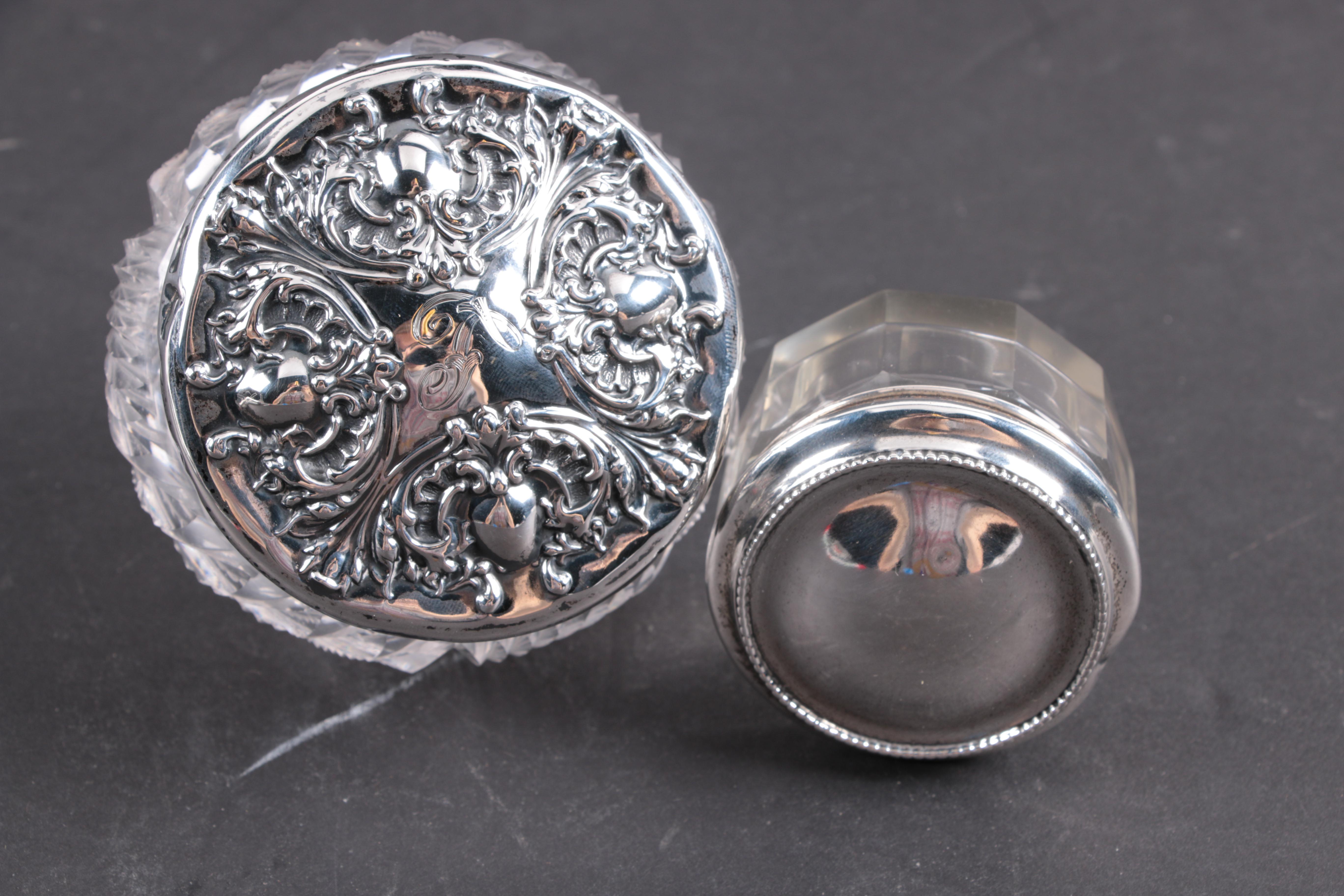 Two Sterling and Crystal Vanity Powder Jars