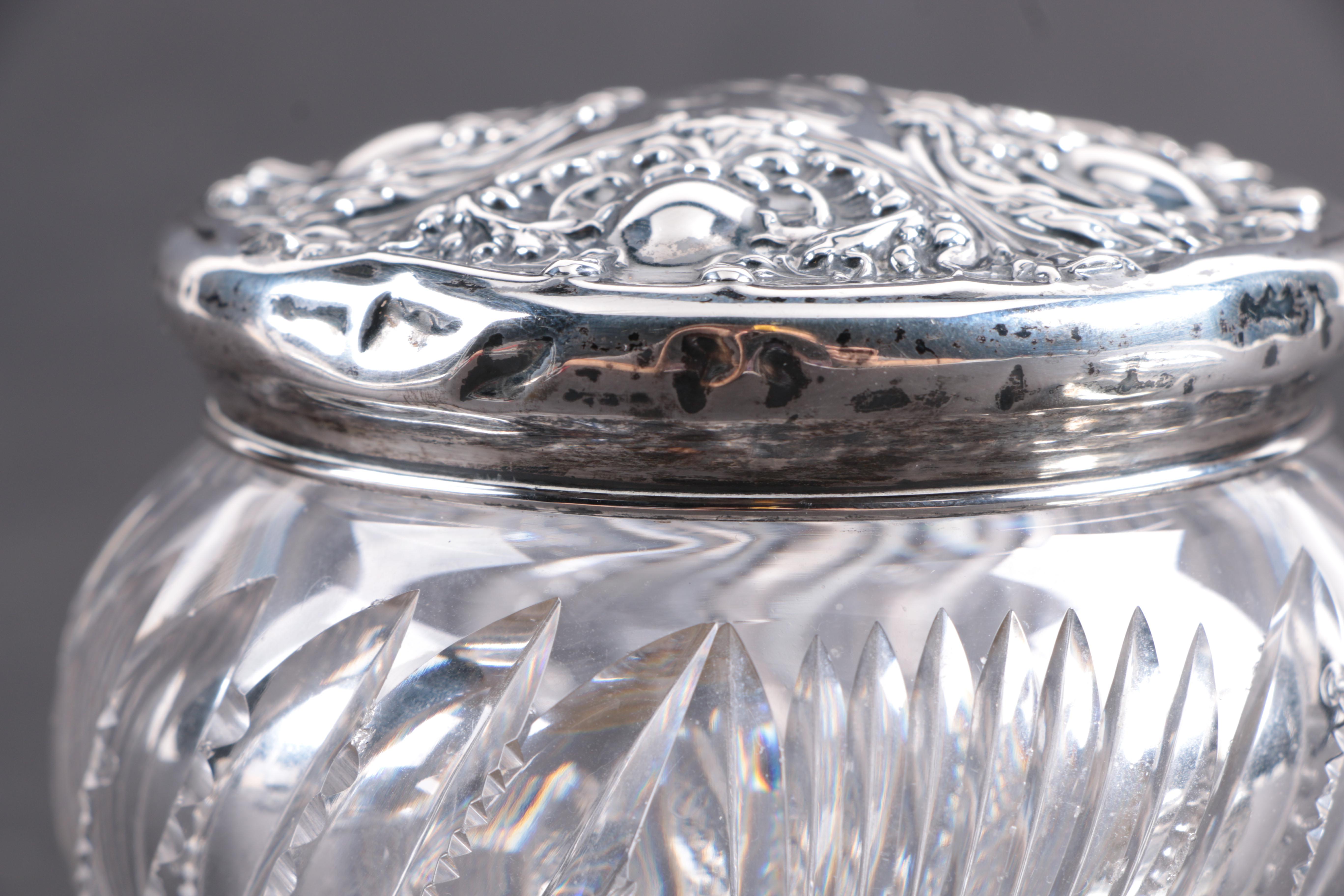 Two Sterling and Crystal Vanity Powder Jars